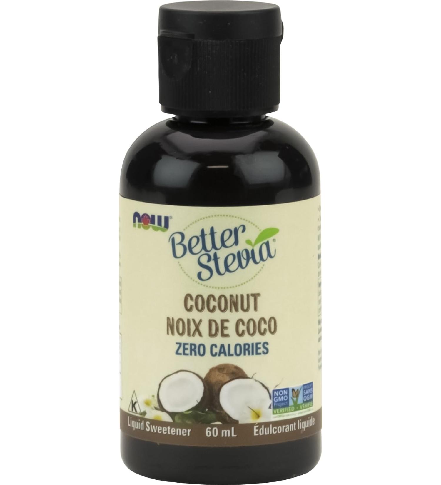 NOW Foods BetterStevia Coconut Flavour Zero-Calorie Liquid Sweetener Keto Friendly Suitable for Diabetics No Erythritol 60ml - Buy Online on GoSupps.com