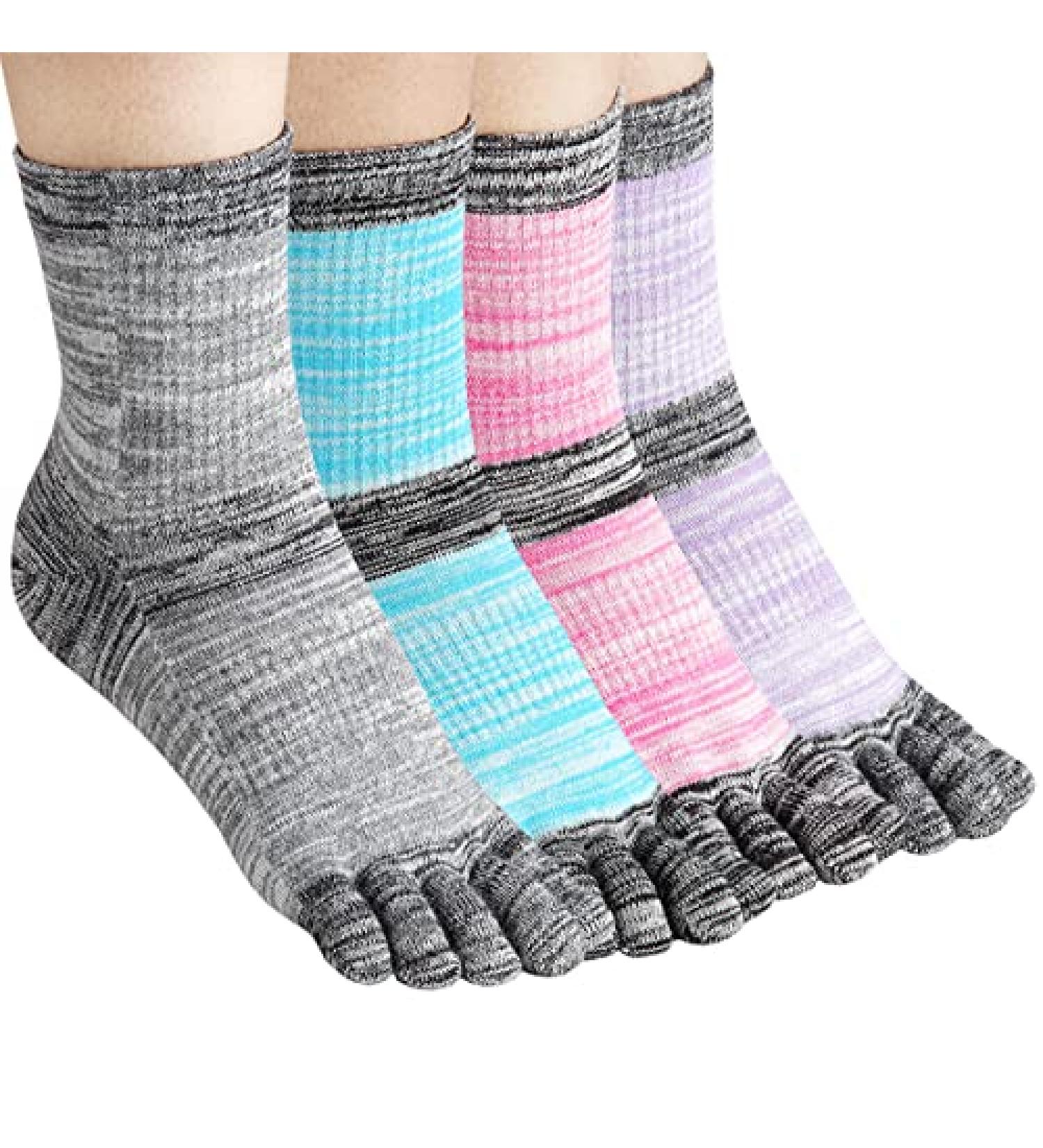 Meaiguo Women's Running Toe Socks - 4 Pairs, Grey/Blue/Pink/Purple - Buy Online on GoSupps.com
