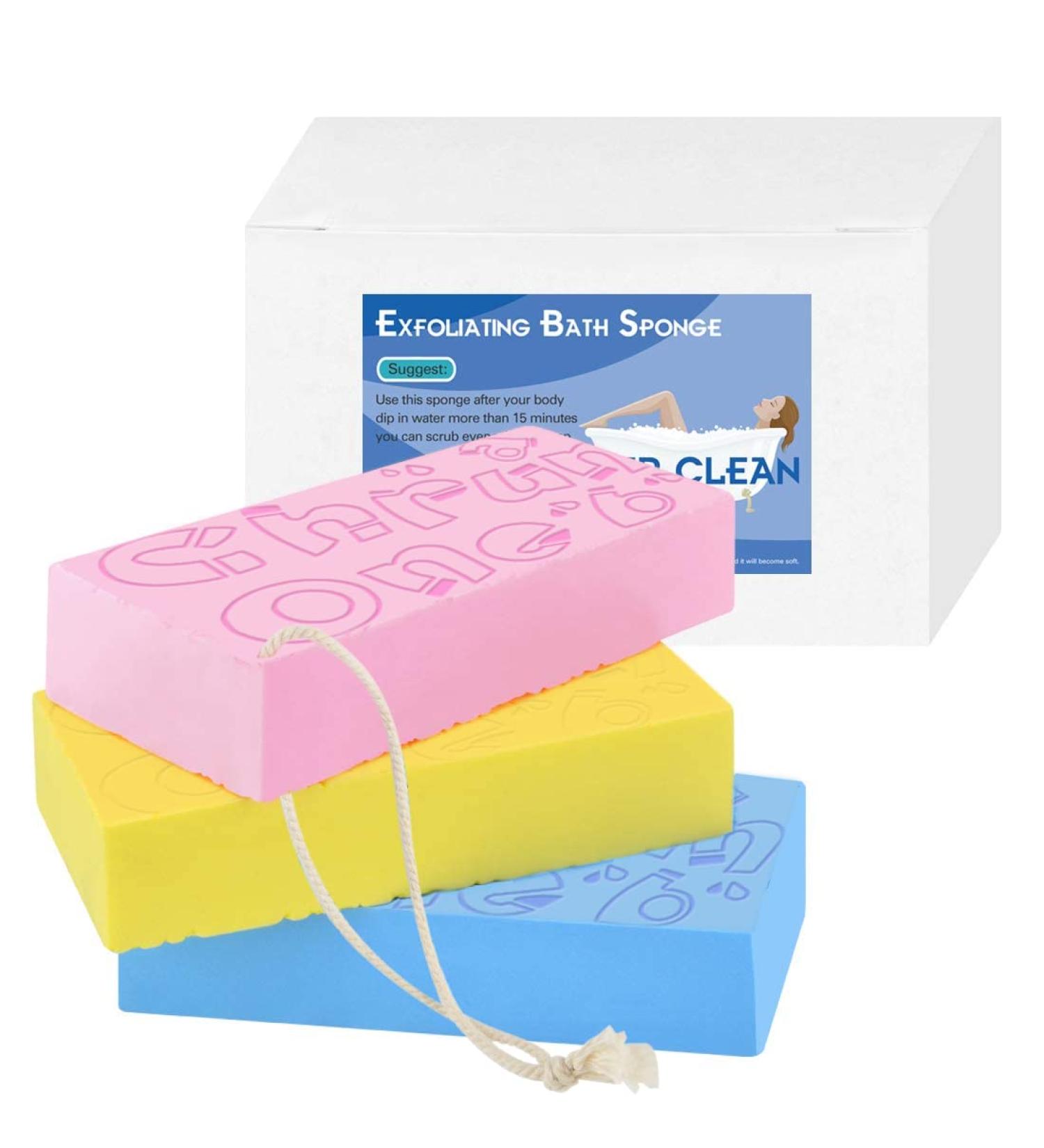3PCS Exfoliating Bath Sponge Set for Shower - Asian Spa Cellulite Massager and Dead Skin Remover - Moisturizing Body Exfoliator - Buy Online on GoSupps.com