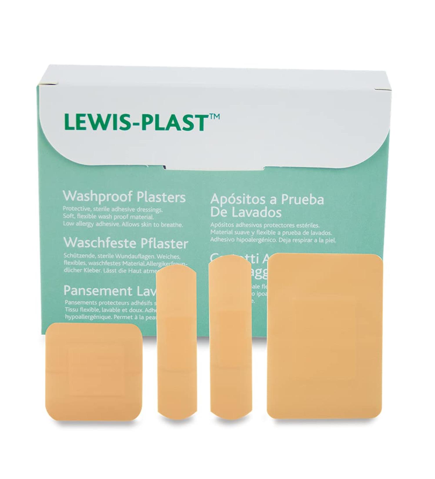 Box of 100 Lewis-Plast Premium Assorted Breathable Washproof Plasters - Medical Grade Waterproof Plaster for Fast Wound Healing - Buy Online on GoSupps.com