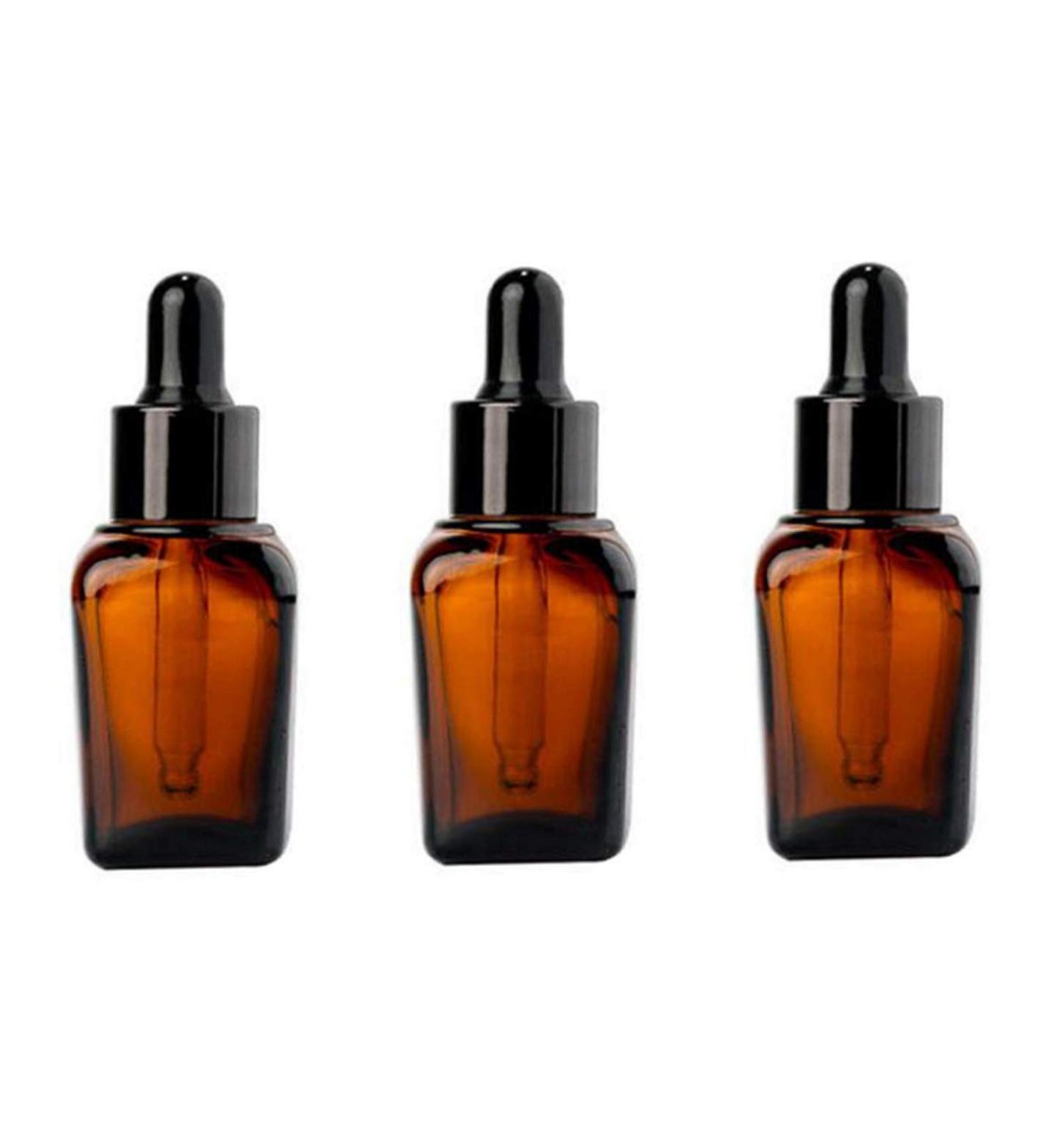 VASANA 3PCS Refillable Thicken Square Amber Glass Essential Oil Dropper Bottles with Glass Eye Dropper Cosmetic Sample Aromatherapy Elite Fluid Jars Travel Containers 10ml/0.34oz - Buy Online on GoSupps.com