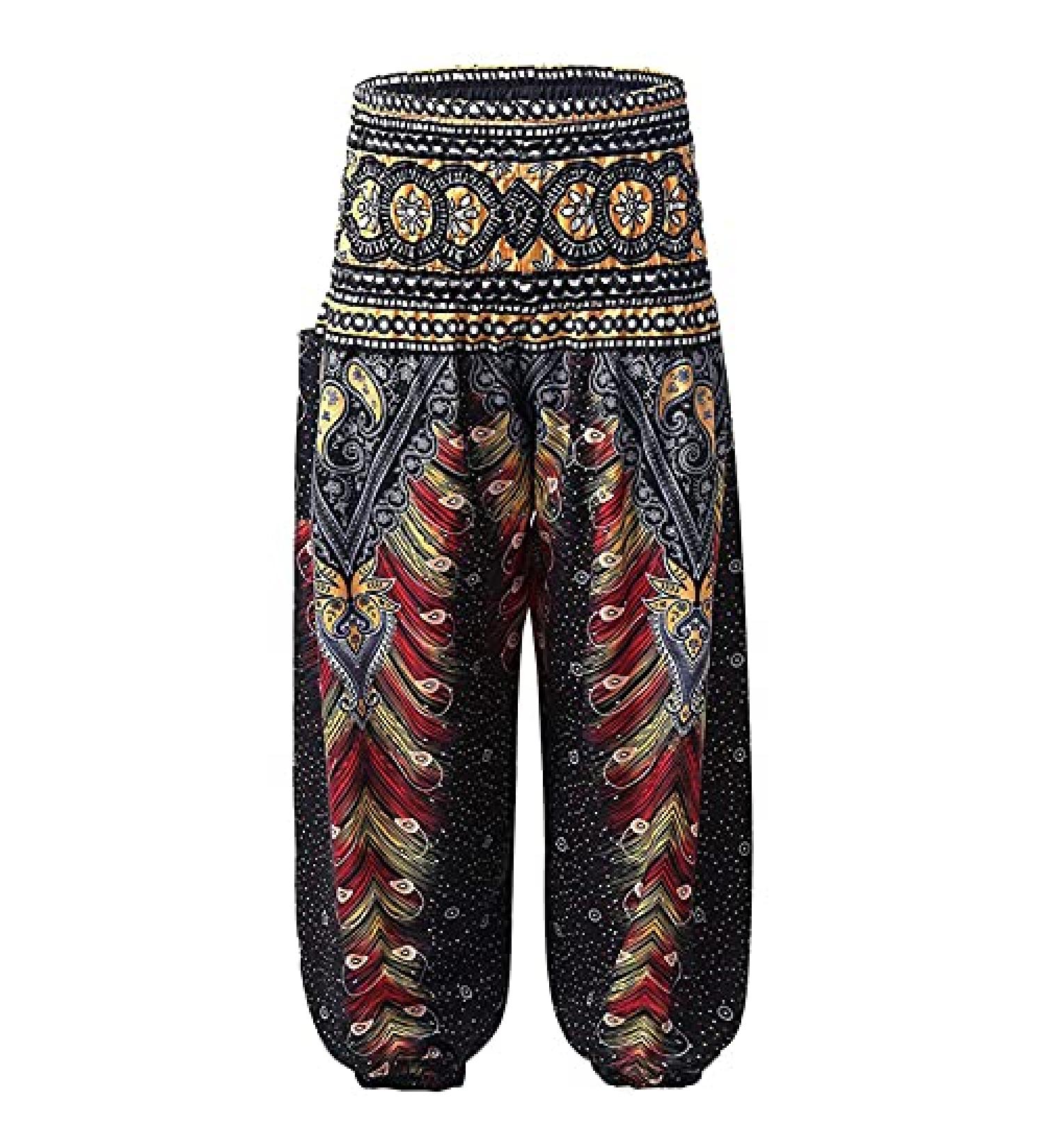 KKmeter Girls Bohemian Harem Pants - Black, Size 8 | Smocked Waist Baggy Yoga Pilates Dance Trousers - Buy Online on GoSupps.com