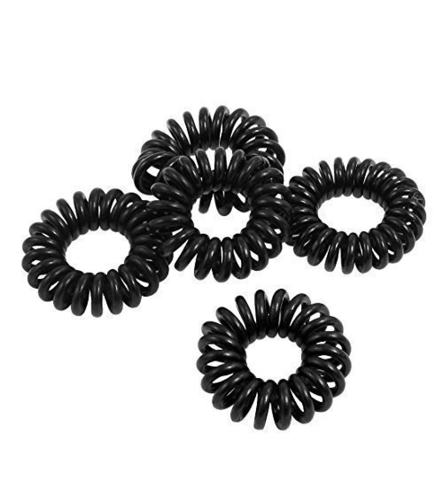 5 10 or 25 Black or Colourful Ladies Girls stretchy Elastic Phone Line Wire Coil Hair ponytail bands hair ties bobbles gift bags by Fat-catz-copy-catz (5x black hair coils)