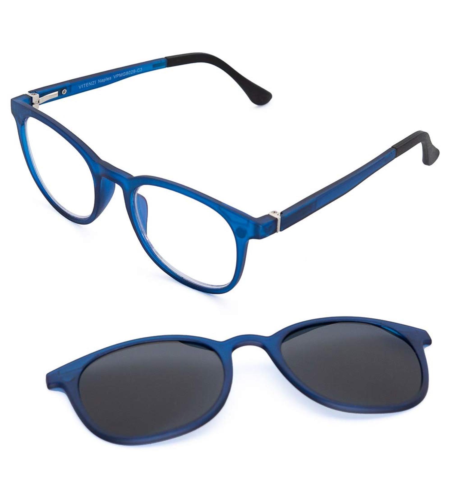Blue Light Blocking Reading Glasses with Magnetic Sunglasses Clip - Naples Blue 2.0 Diopters for Women and Men - Buy Online on GoSupps.com