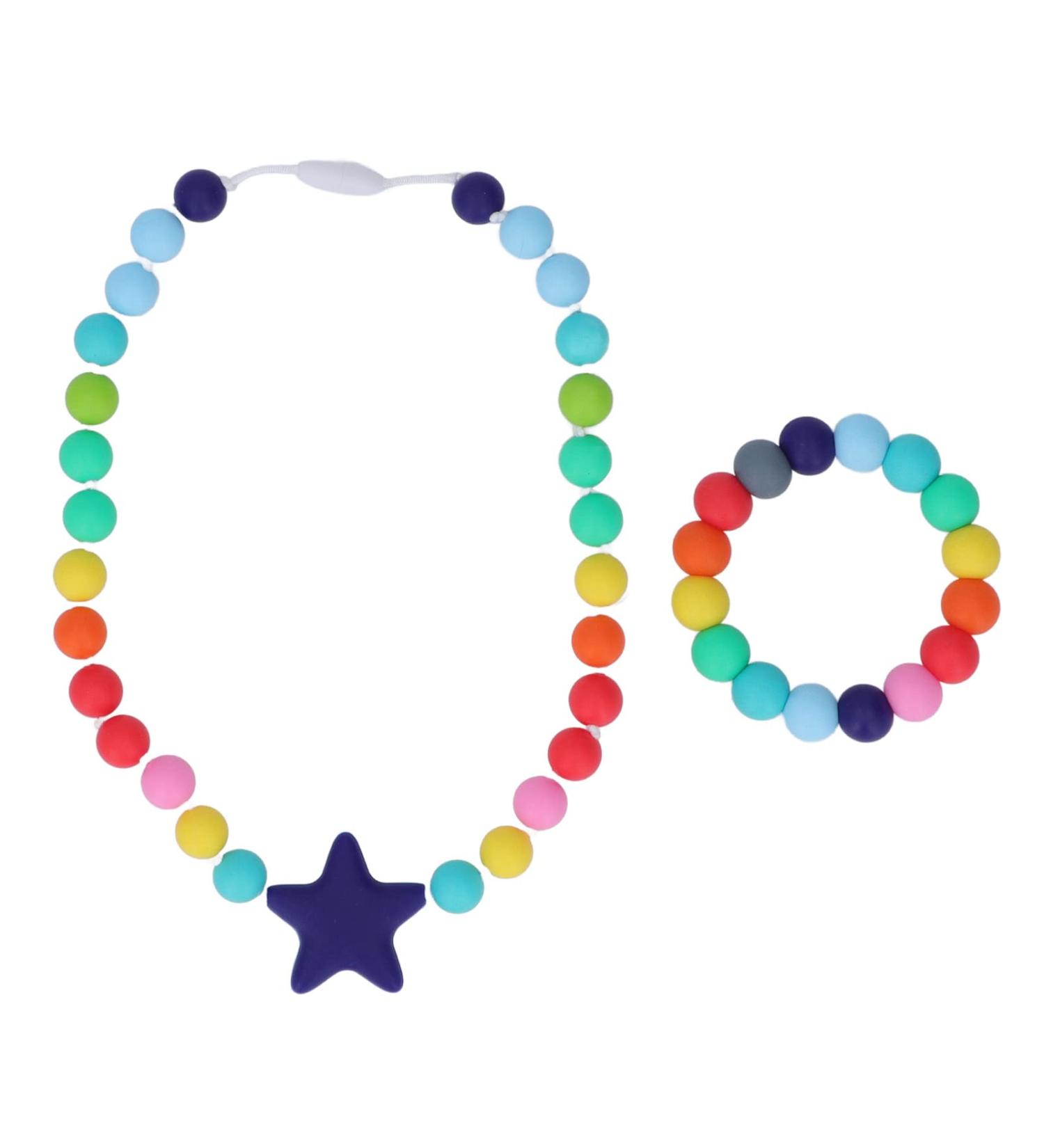 Food Grade Silicone Chew Necklace & Bracelet Set for Teething Babies - Colorful & Portable Teether Toys for Autism & Anxiety Relief - Buy Online on GoSupps.com