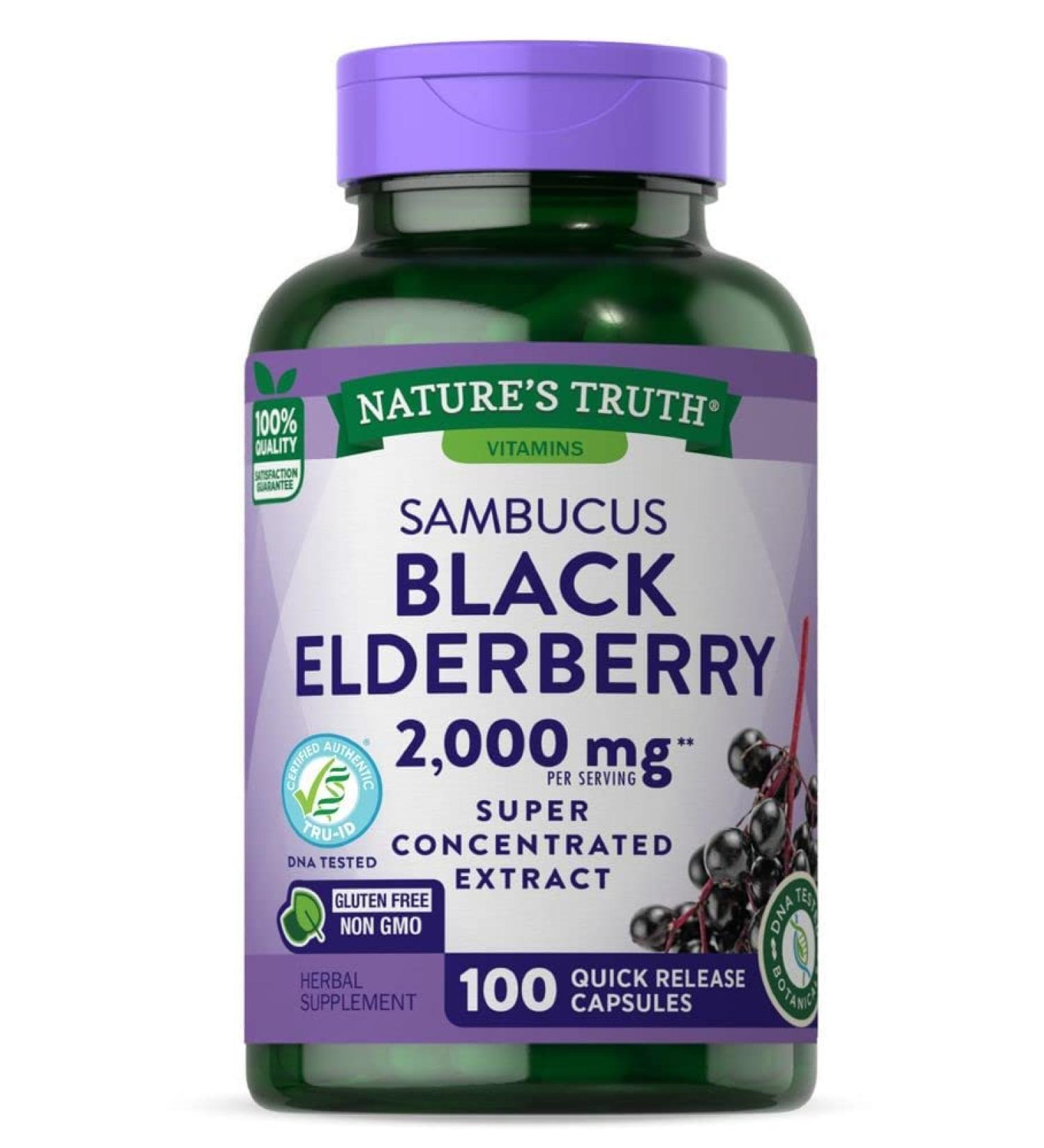 Nature's Truth Sambucus Black Elderberry 1000 mg - 100 Quick Release Capsules for Immune Support - Buy Online on GoSupps.com