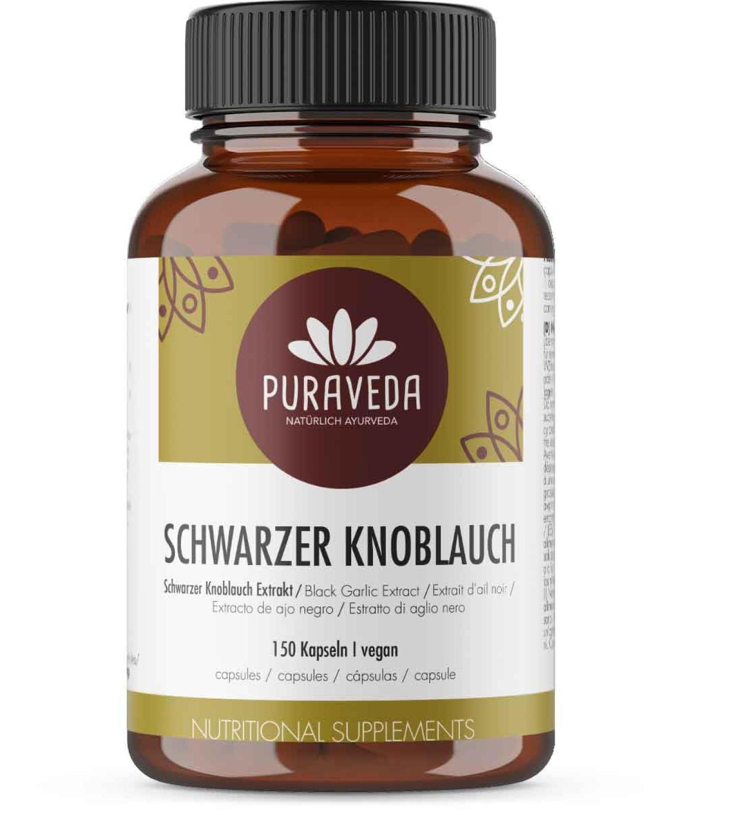Buy Puraveda Black Garlic Extract 150 Capsules - High Dose 10:1 Ratio Odorless Vegan - 3% Polyphenols - Made in Germany - Buy Online on GoSupps.com
