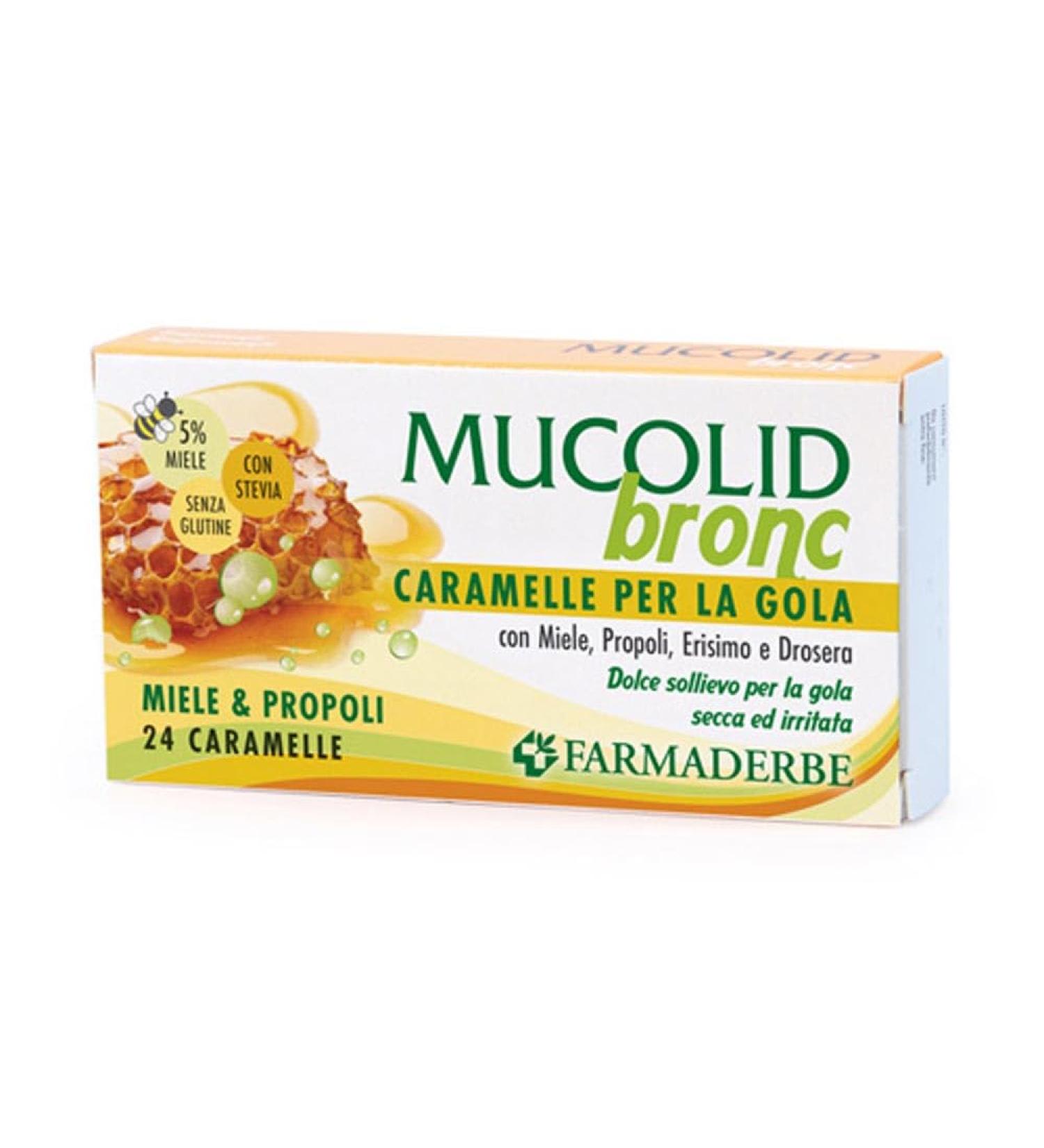 Farmaderbe Mucolid Bronc Honey and Propolis Flavored Throat Candy, 24 Sweets