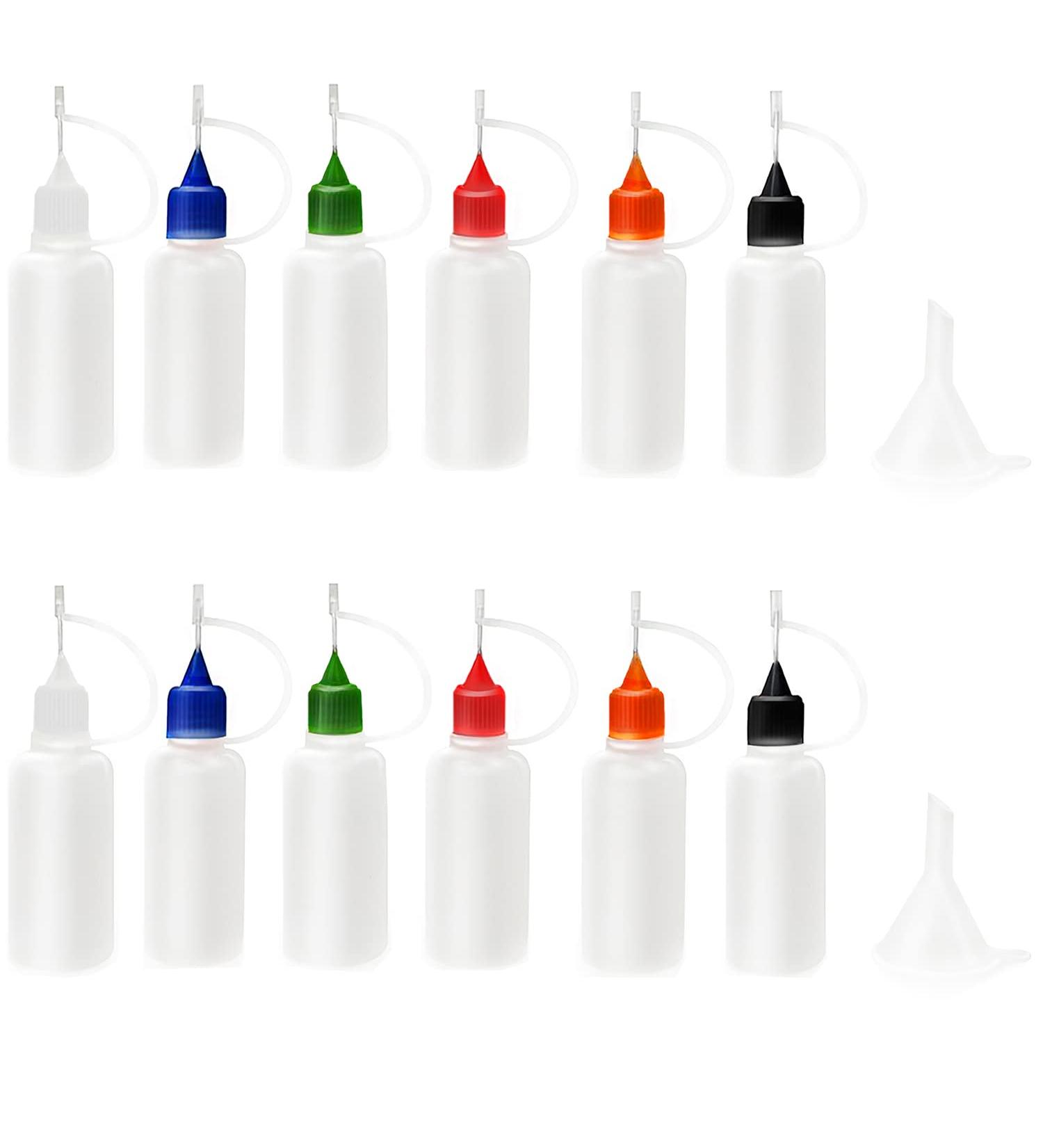 12 Pcs 0.5oz Precision Tip Applicator Bottles | 6 Color Needle Tip Glue Bottles for DIY Paper Quilling | Includes 2 Mini Funnels | Multicolor 15ML 0.5oz - Buy Online on GoSupps.com