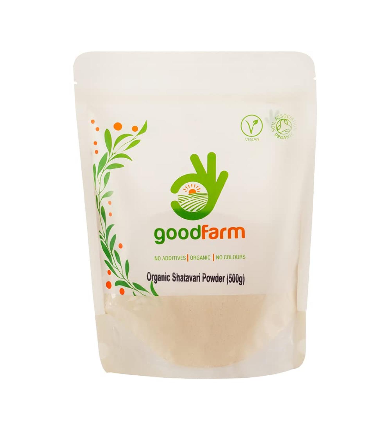 GoodFarm Shatavari Organic Powder 500g - Premium Quality Certified Organic | Superfood | Adaptogenic Herb | Vegan | Ayurveda - Buy Online on GoSupps.com