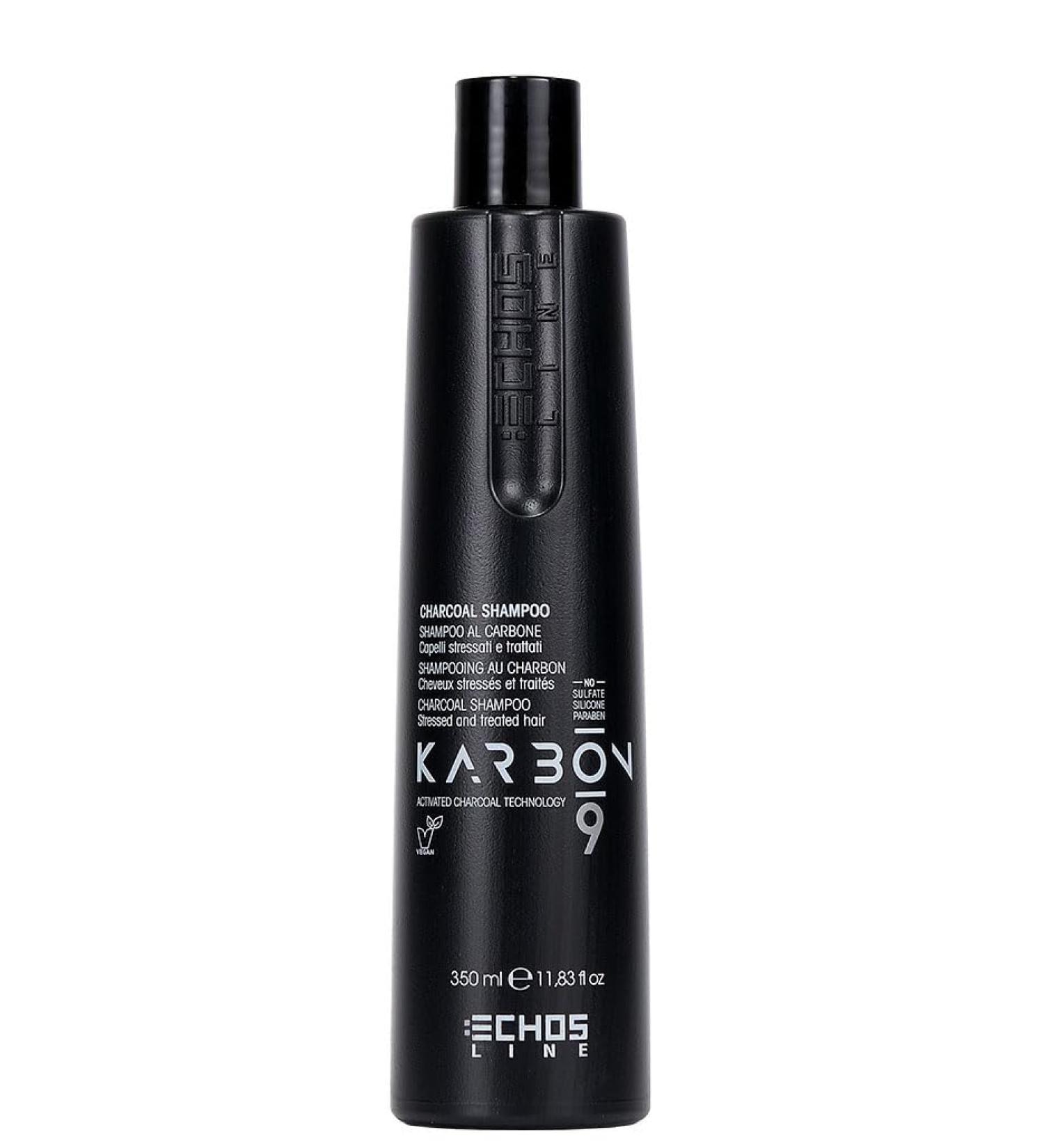 ECHOSLINE Karbon 9 Charcoal Shampoo for Stressed Hair-350 ML, Multicolor, 350 ML (1st Pack)