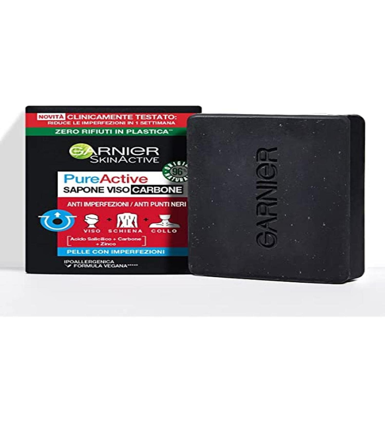 Garnier PureActive Charcoal Face and Body Soap Anti-Imperfections Vegan Formula with 98% Natural Ingredients 100 g