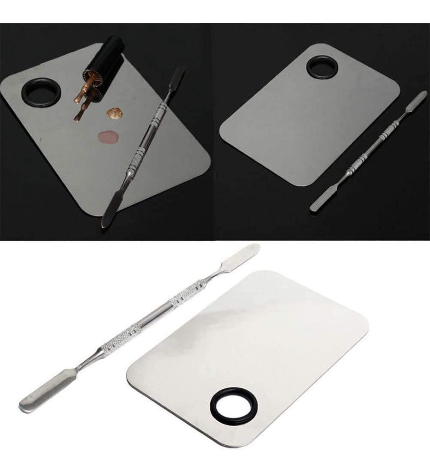 High-Quality Stainless Steel Makeup Palette & Spatula for Foundation Mixing - Silver Pocket Tool for Make-Up Artists | Shop Internationally! - Buy Online on GoSupps.com