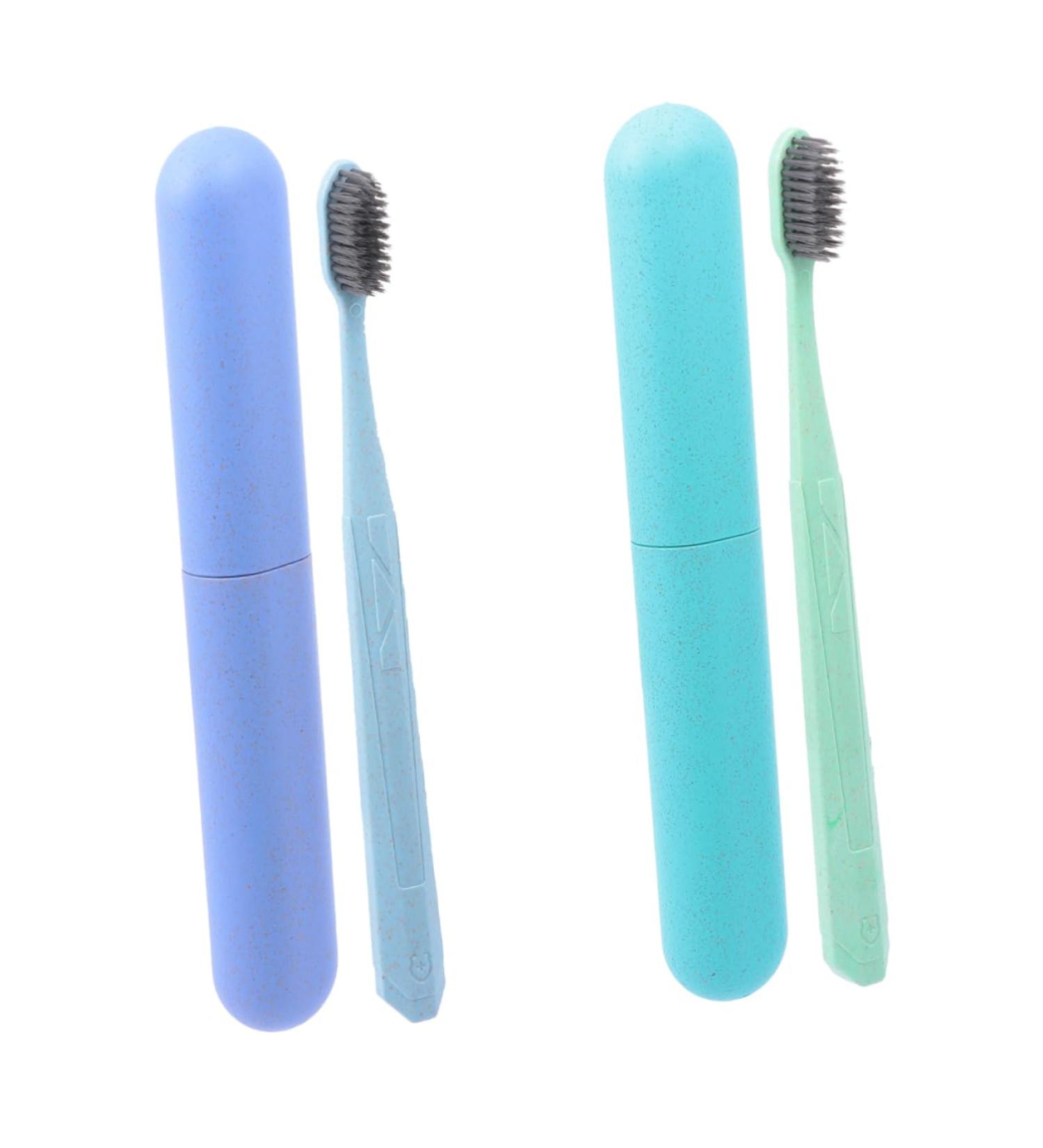 Buy FRCOLOR Bamboo Charcoal Toothbrush Set - 2 Soft Manual Toothbrushes for Sensitive Teeth - Portable Care with Toothbrush Box - International Shipping Available - Buy Online on GoSupps.com