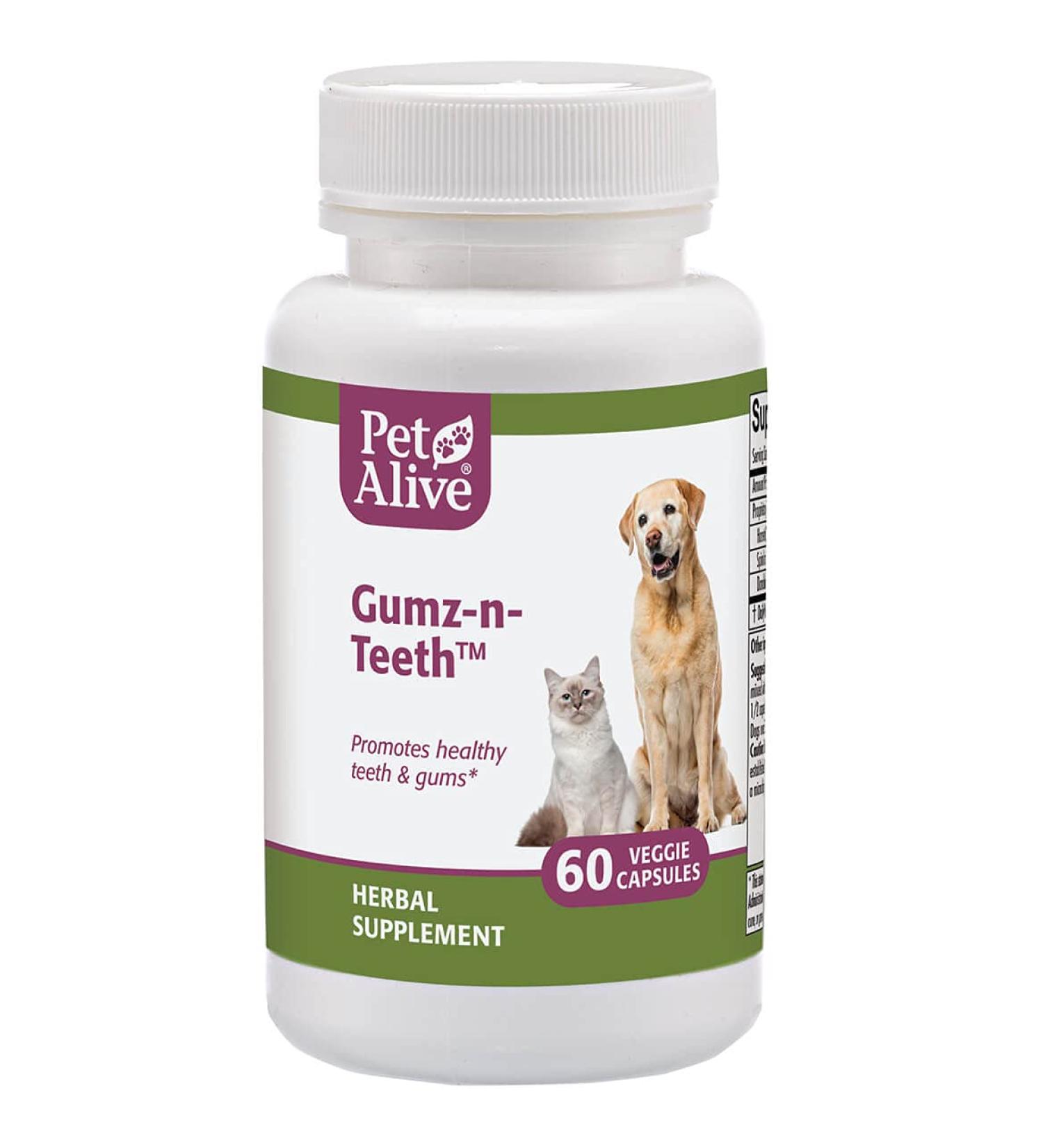 PetAlive Gumz-n-Teeth Herbal Supplement for Healthy Teeth & Gums in Cats & Dogs - 60 Veggie Caps - Buy Online on GoSupps.com