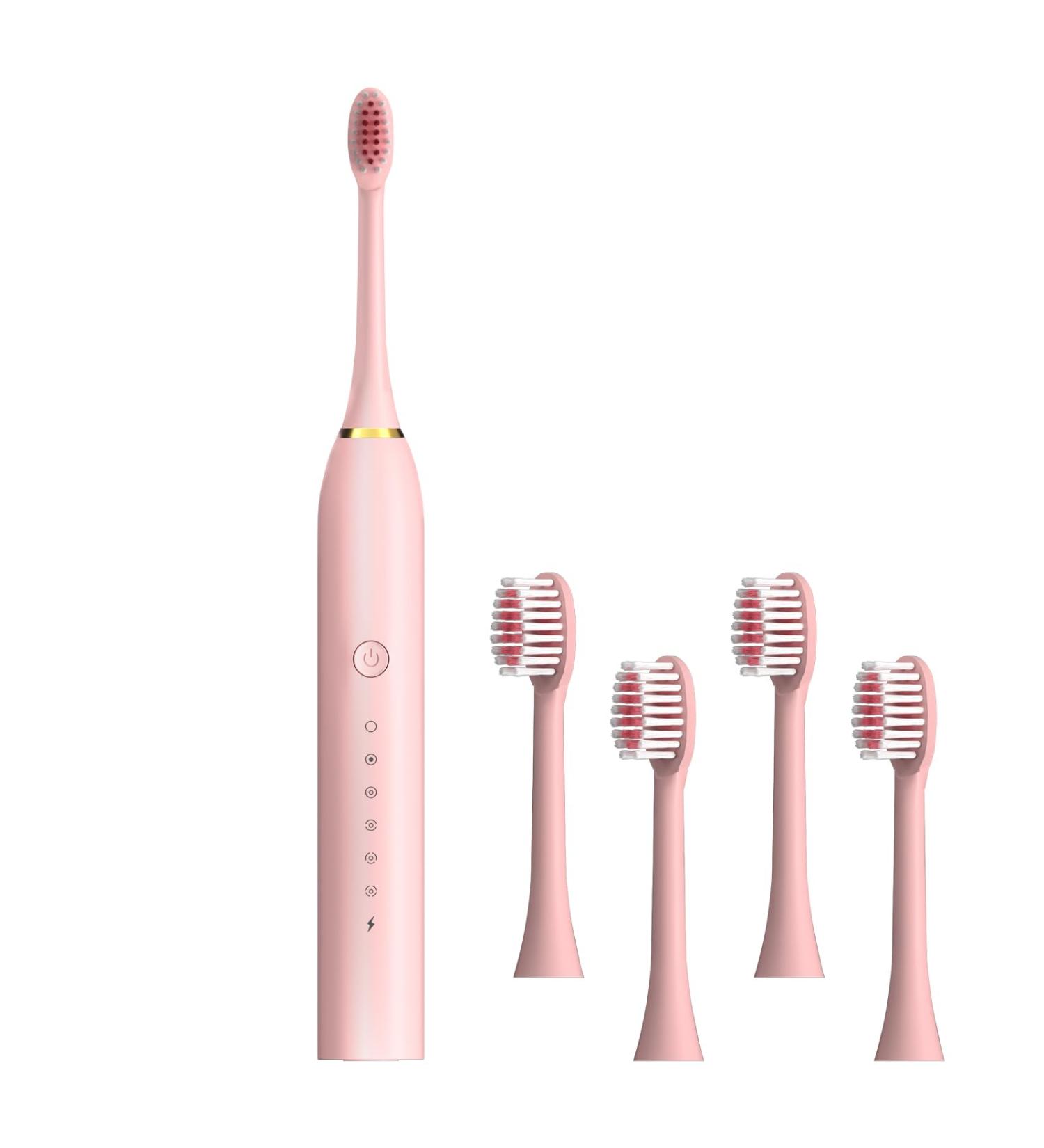 Rechargeable Electric Toothbrush for Adults - 6 Modes IPX7 Waterproof Fast Charging & 4 Replacement Heads - Pink - Buy Online on GoSupps.com