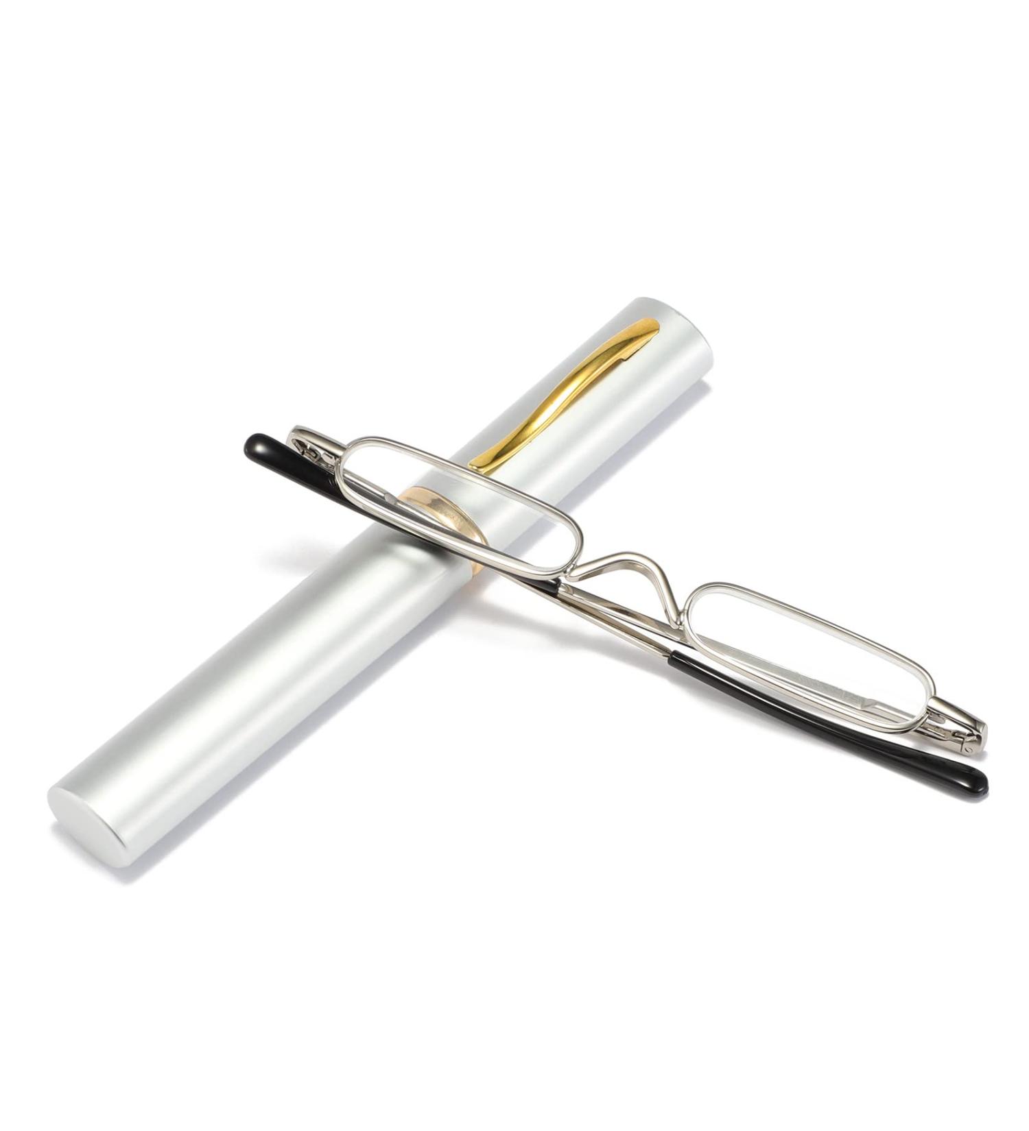 KoKoBin Mini Slim Reading Glasses - Unisex Spring Hinge Metal Visual Aid +2.50 with Case - Silver Color for Enhanced Clarity - Buy Online on GoSupps.com
