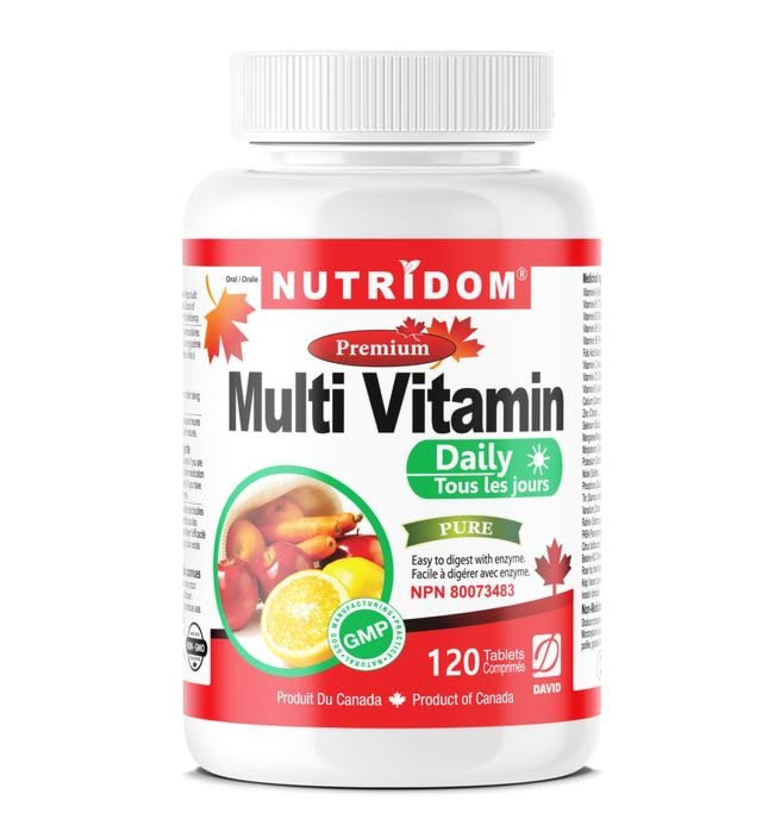 Nutridom Daily Multivitamin 120 Tablets Supplement with Vitamin A Vitamin C Vitamin D Vitamin E and Zinc for Immune Health Support B12 Calcium & more Easy to digest with enzyme Made in Canada Non-GMO by Nutridom - Buy Online on GoSupps.com