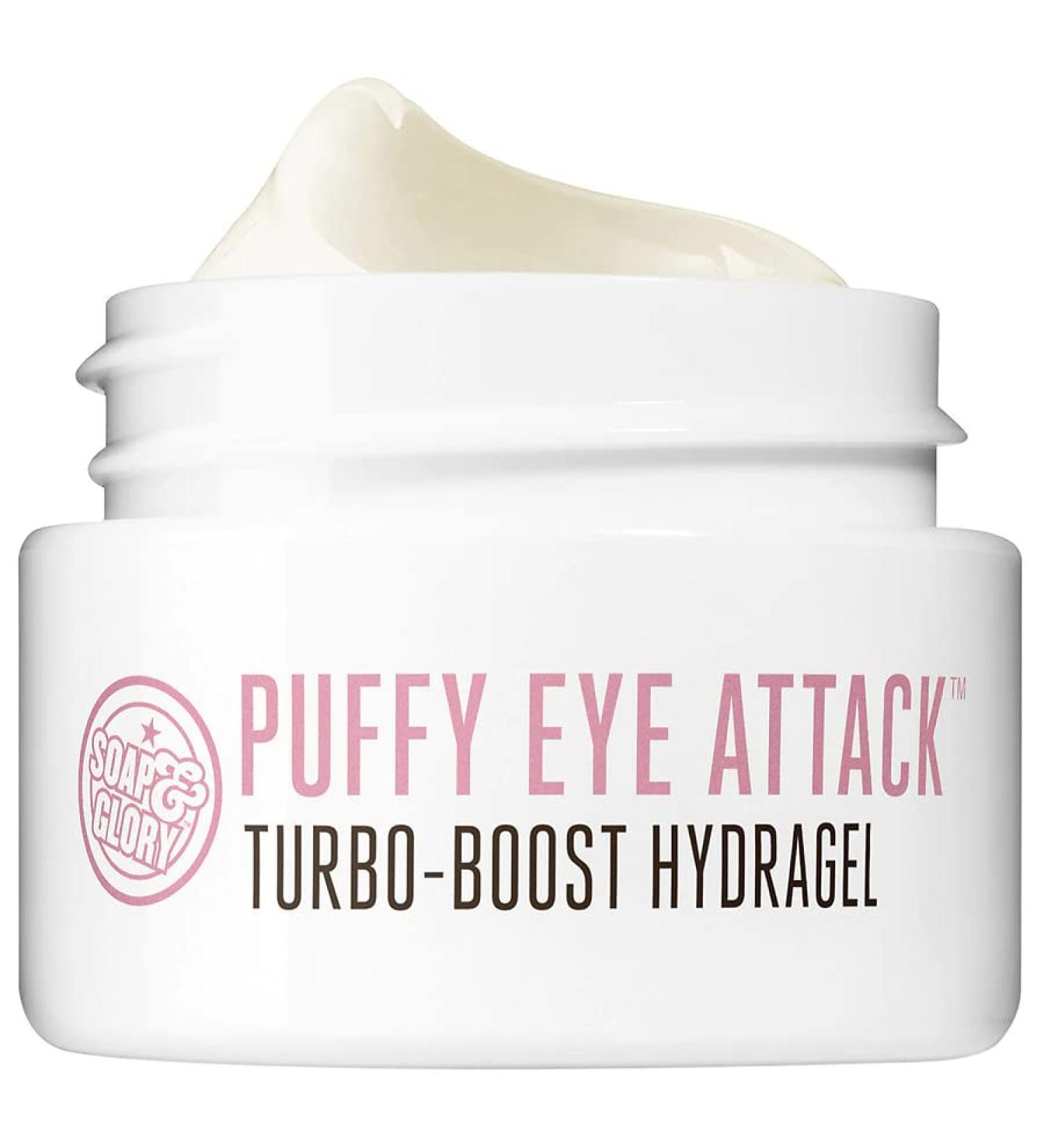 Soap & Glory Puffy Eye Attack Eye Cream - Hydrating Gel + Puffy Eyes Treatment for a Refreshed & Revitalised Under Eye - Eye De Puff Blend of Peptides  Cucumber Fruit Juice & Liquorice Root (14ml)