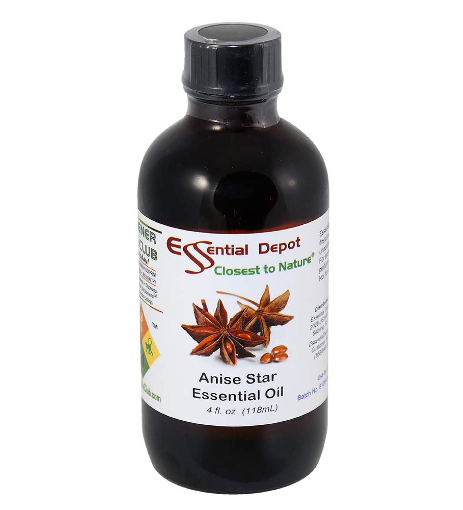 Essential Depot Anise Star Essential Oil - GC/MS Tested - Supplied in 4 oz. Amber Glass Bottle with Black Phenolic Cone Lined and Safety Sealed Cap - Buy Online on GoSupps.com