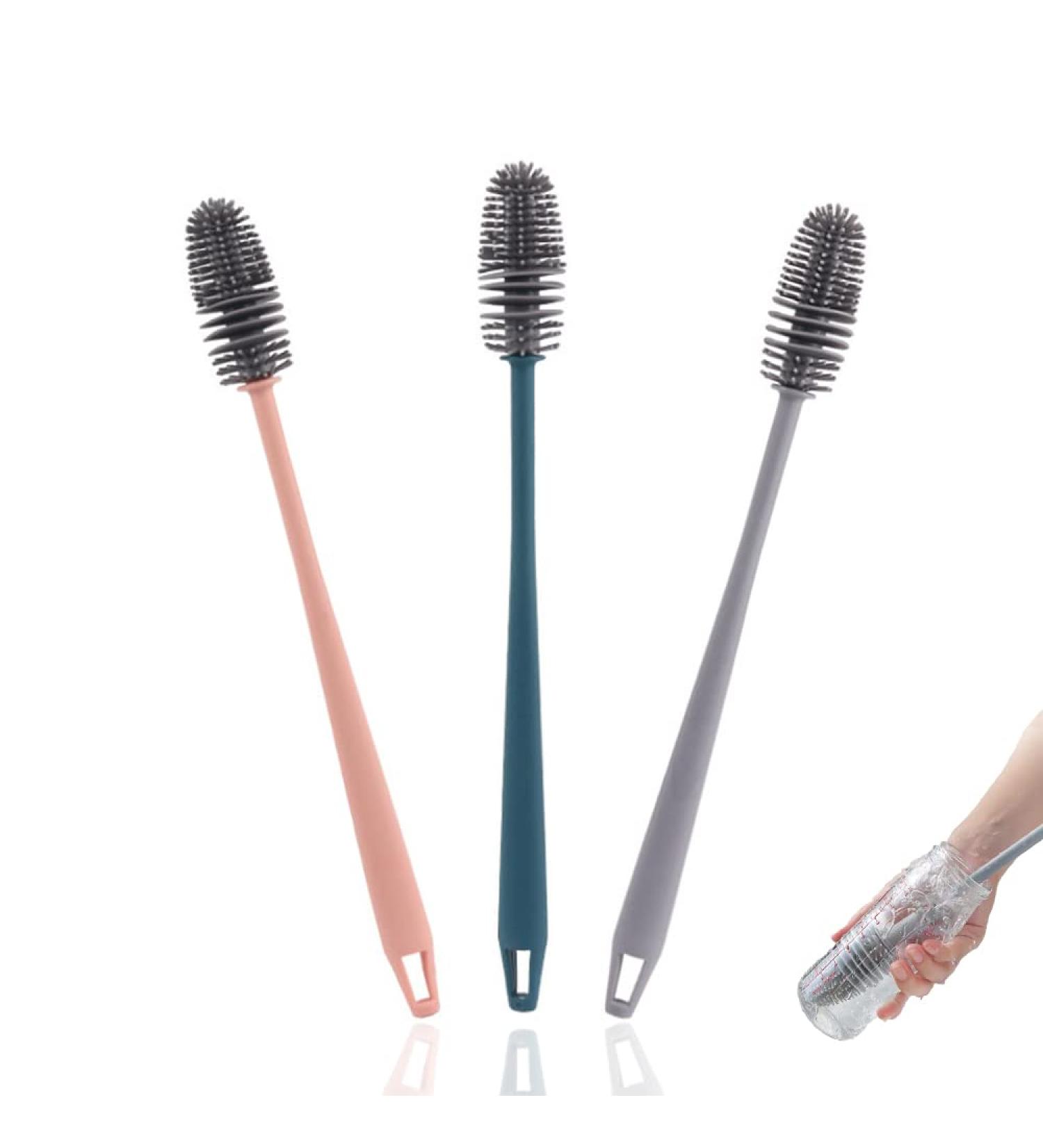 3 PCS Silicone Bottle Cleaning Brushes - Long Handled Dish Brush for Bottles & Hydro Flask - Buy Online on GoSupps.com