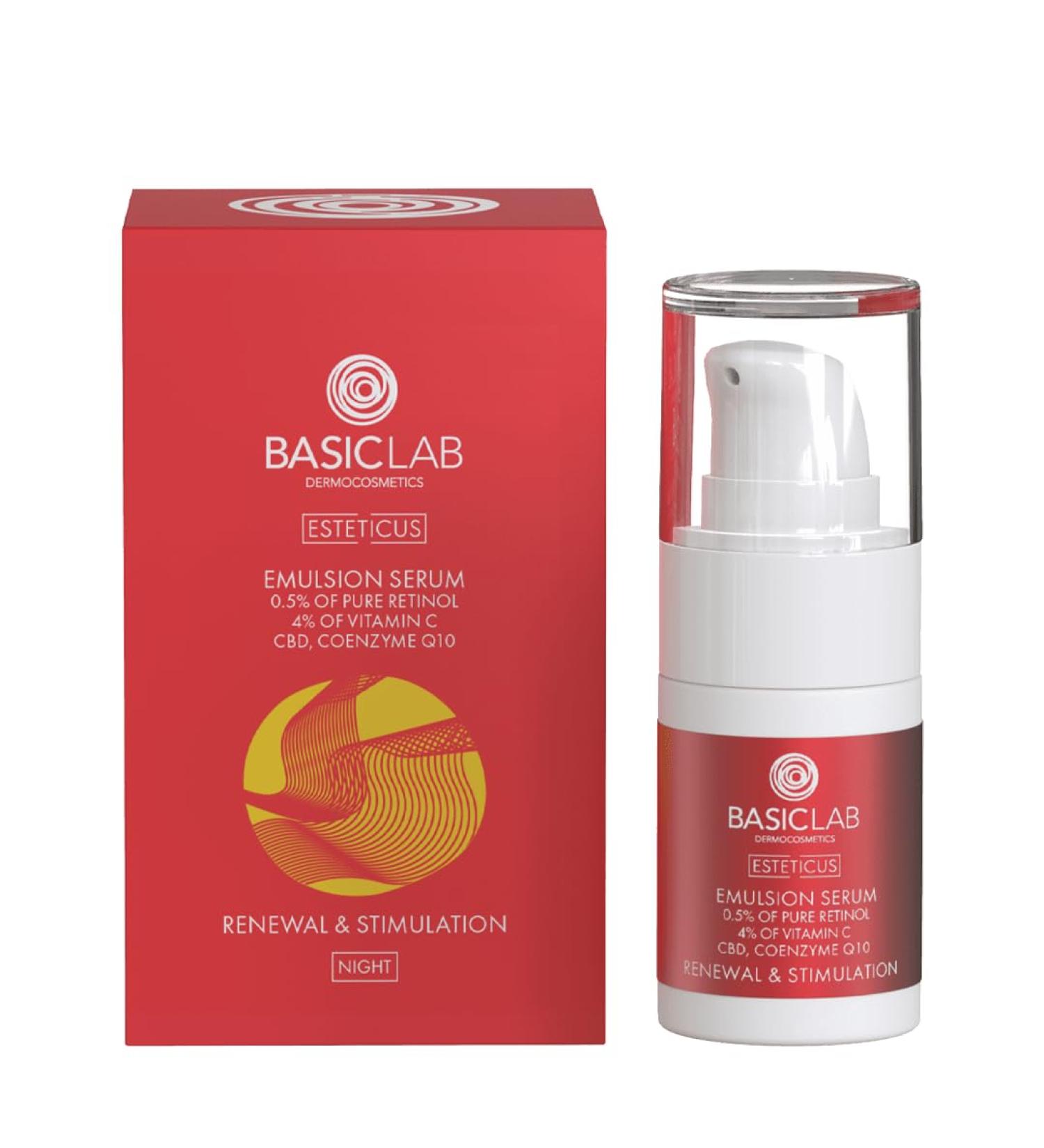 BasicLab BasicLab Face Serum with Retinol Coenzyme Q10 & Vitamin C | 15ml | Anti Wrinkle Night Serum for Women
