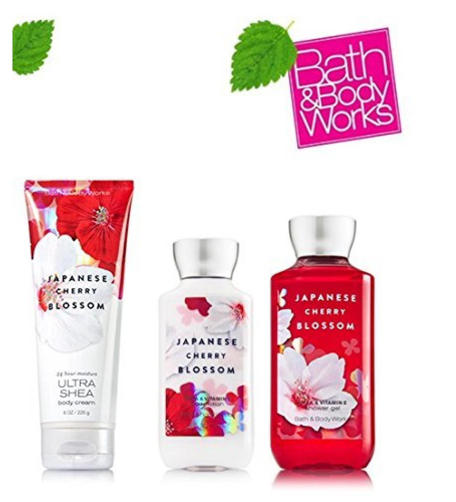 Bath & Body Works Signature Collection" Japanese Cherry Blossom" Gift Set Body Cream Shower Gel & Body Lotion