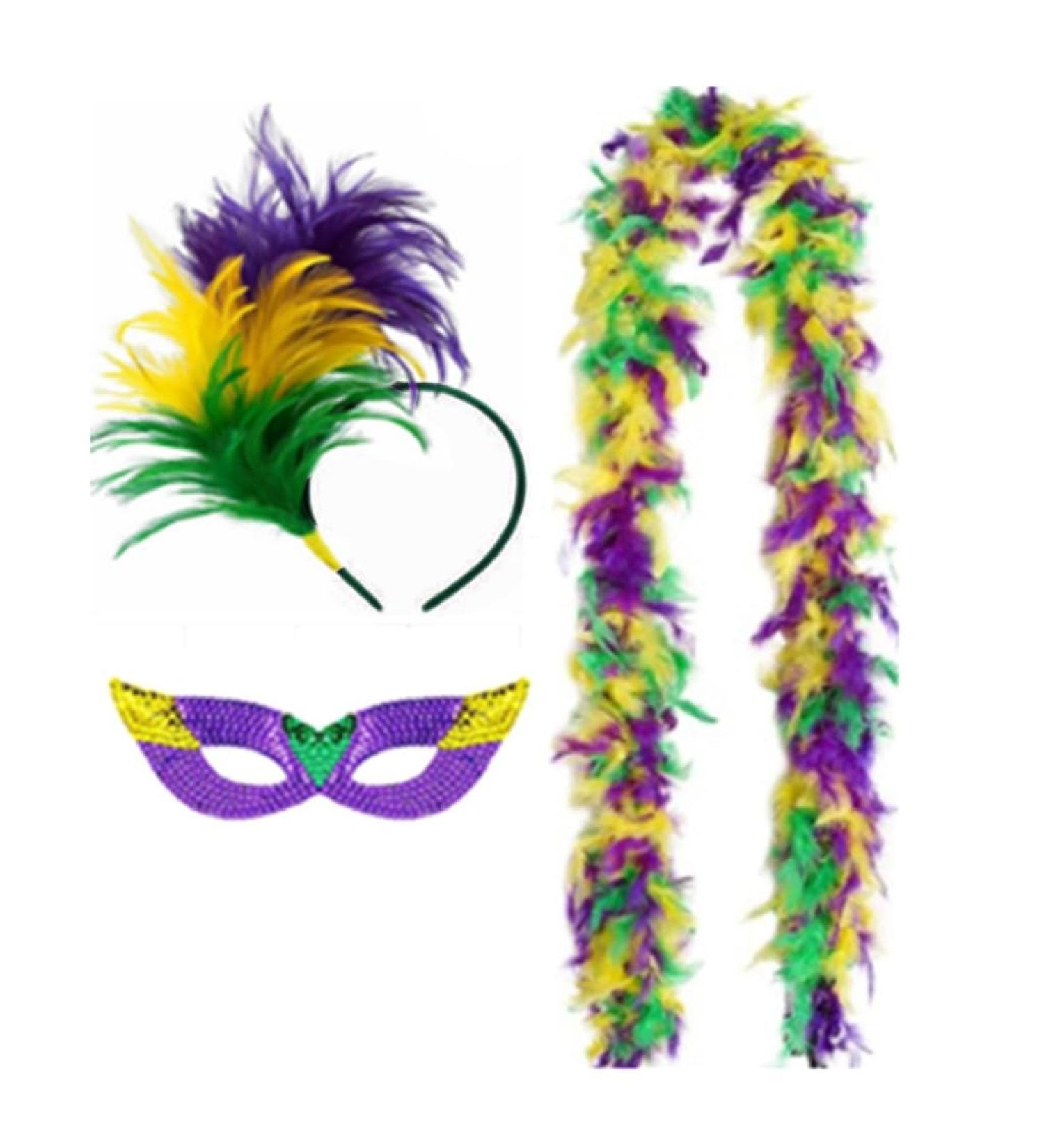 hgnxa Mardi Gras Costume Accessory Set Mardi Gras Tricolor Eyemask Feathers Headband Neckerchief for Womens Girls Cosplay Gift Purple - Buy Online on GoSupps.com
