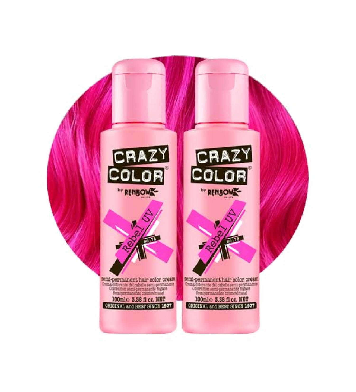 Crazy Color Vibrant Rebel UV Neon Pink Semi-Permanent Hair Dye - 200ml | Vegan Formula, No Bleach or Ammonia - Buy Online on GoSupps.com
