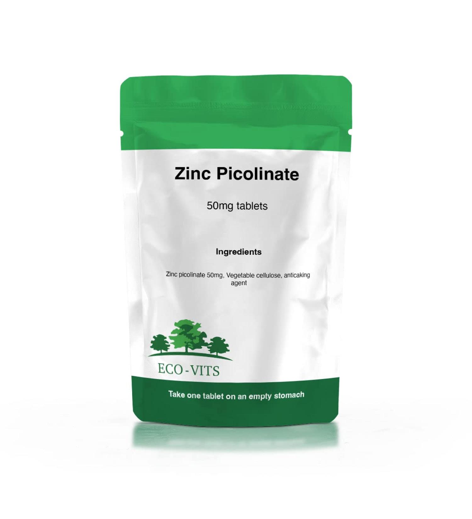 Eco-Vits ECO-VITS ZINC PICOLINATE (50MG) 120 TABS Recyclable packaging Sealed pouch