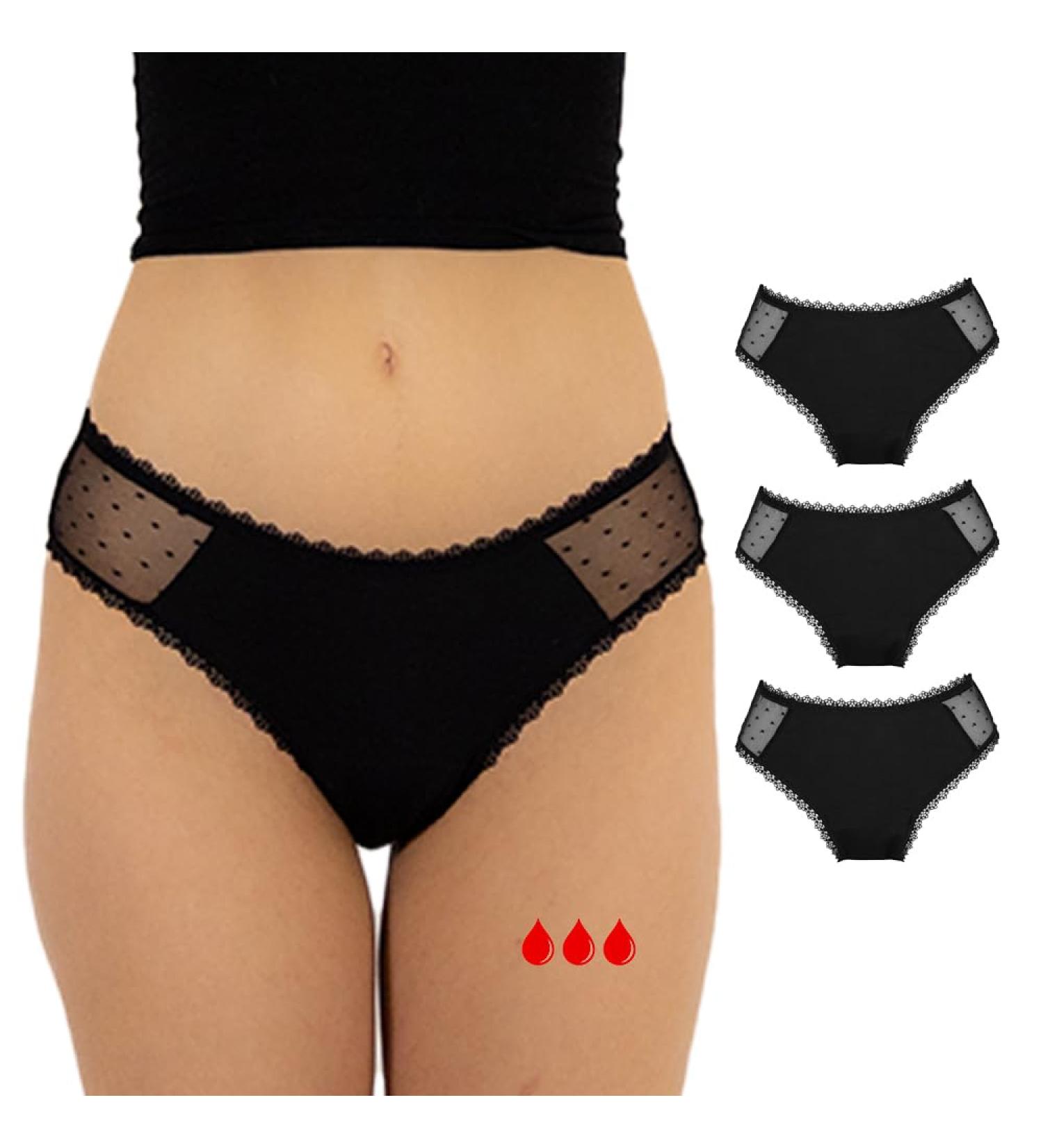 Relixa Menstrual Underwear for Women & Girls Period Undulating Underpants Set (3 Pack) XS-4XL Lace & Black - Buy Online on GoSupps.com