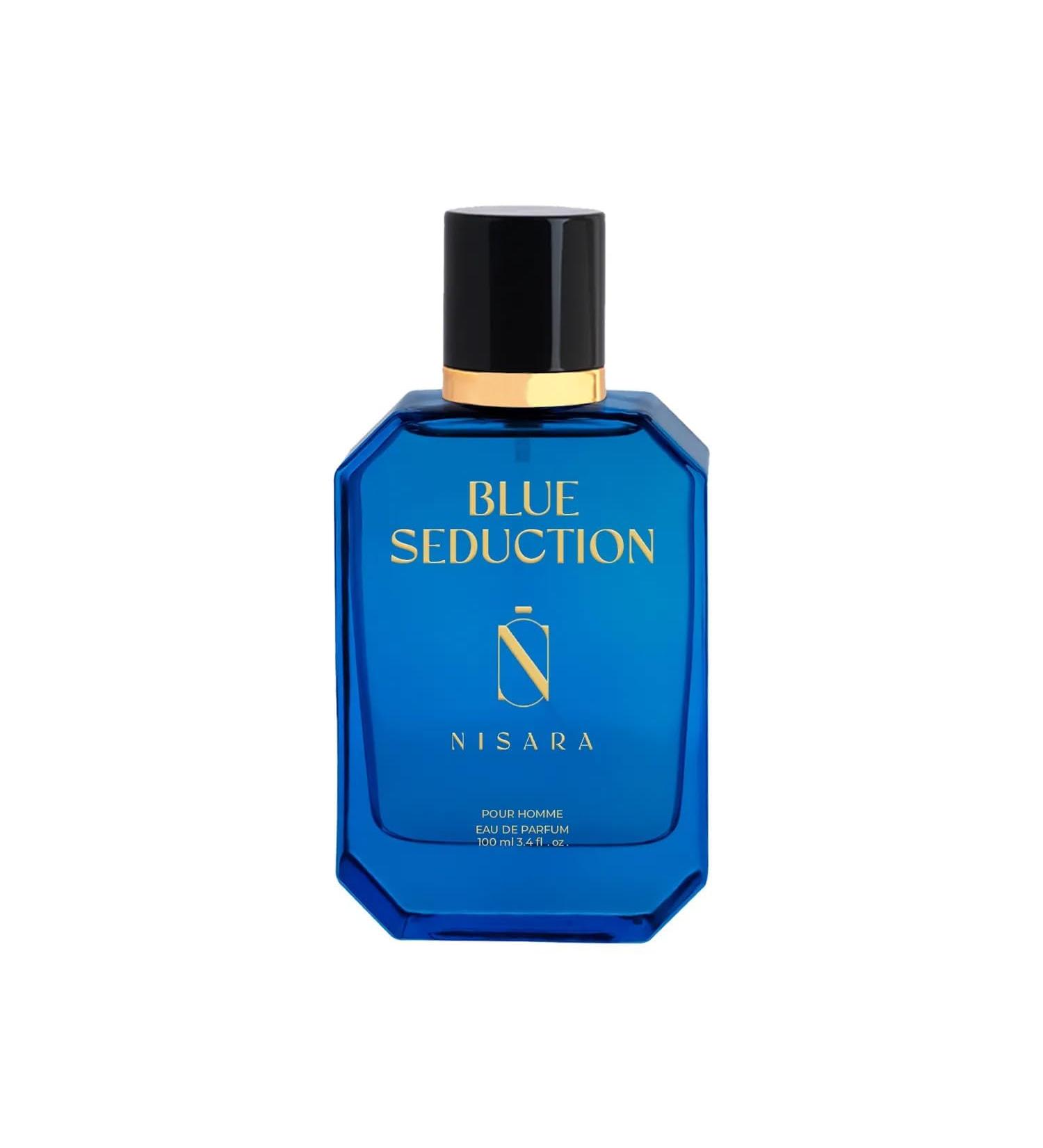 Nis'ara Blue Seduction Perfume for Men 100 ml Long Lasting Eau De Parfum Aqua-Fresh Aromatic Fougre Woody Fragrance With Amber & Vetiver Notes - Buy Online on GoSupps.com