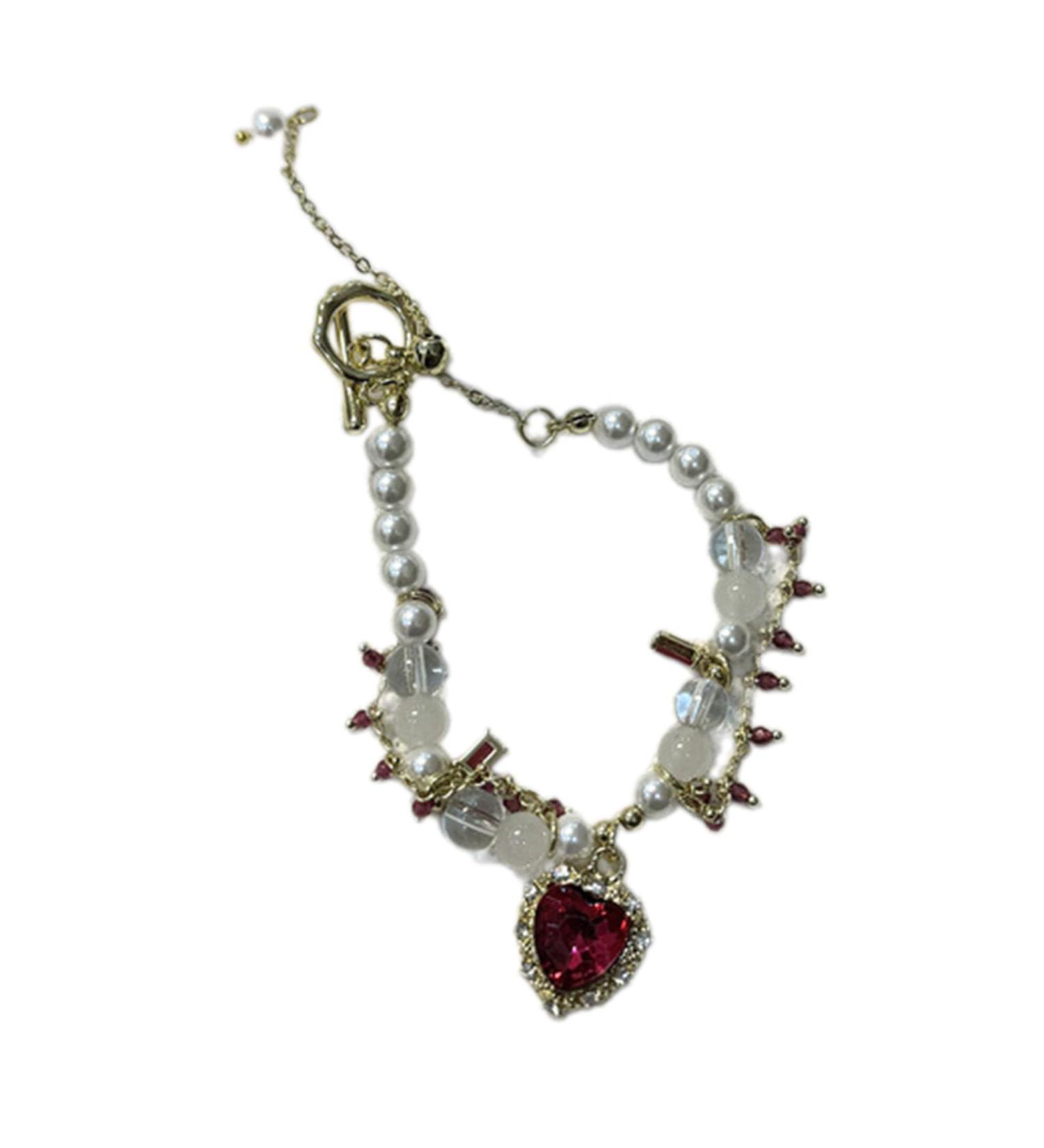 Southjieling Vintage Pearl Necklace & Bracelets - Cardiac Crystal Choker Tassel & Collarbone Chain for Fashionable Women | International Shipping Available - Buy Online on GoSupps.com