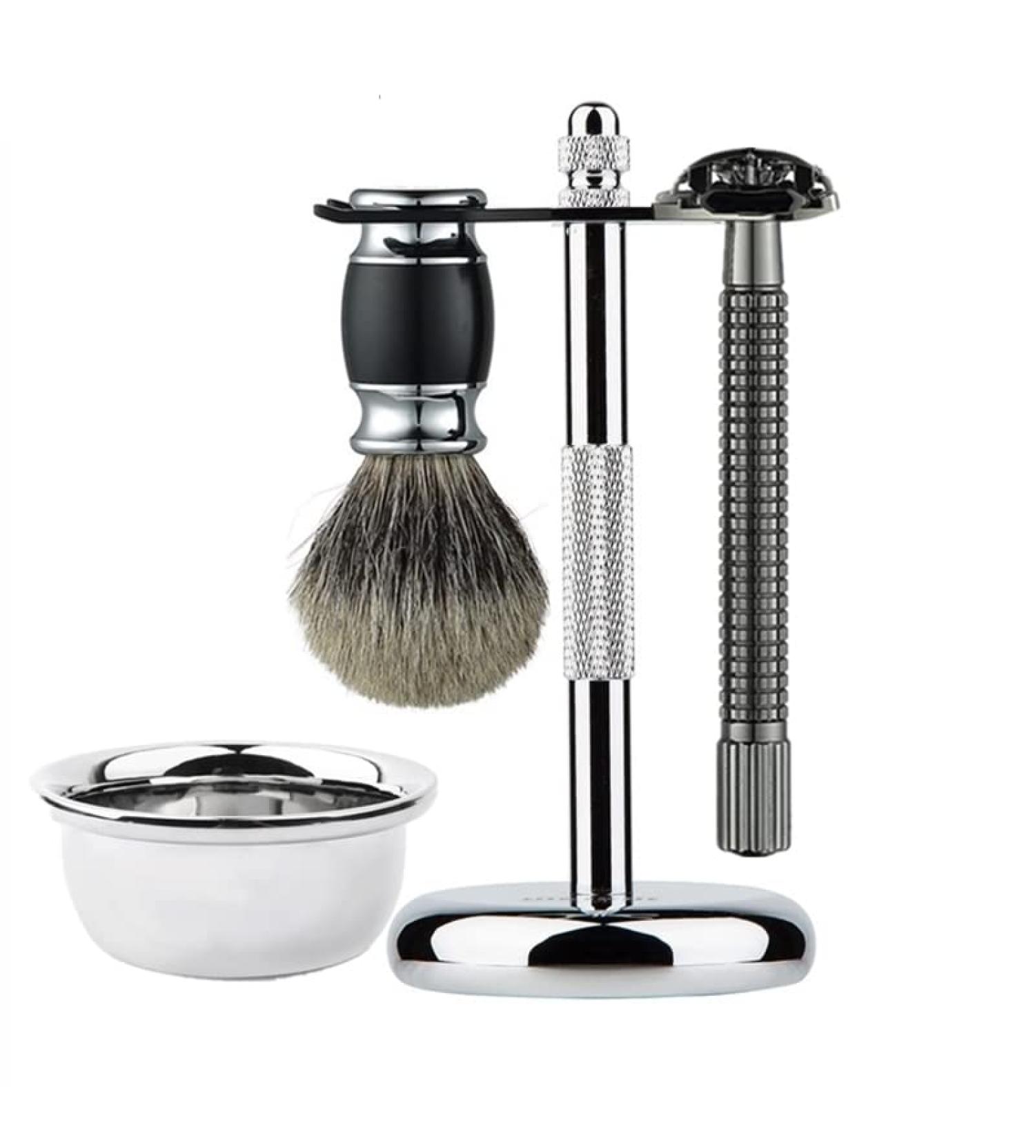 Crody Simplicity Men's Razor Brush Set - Professional 4-in-1 No Steel Beard Shaving Bowl Holder - Luxury Shaving Set for Men - 7.3x15.2cm Silver - Buy Online on GoSupps.com