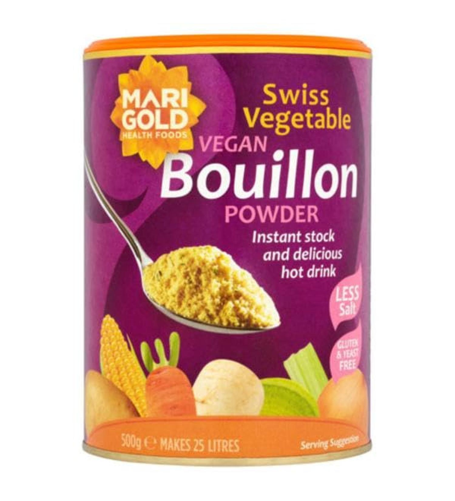 Marigold Health Foods Vegetable Bouillon Powder 500g - Reduced Salt - Vegan & Gluten Free with No Added Yeast - Palm Oil Free - Makes 25 litres - (Pack of 2)