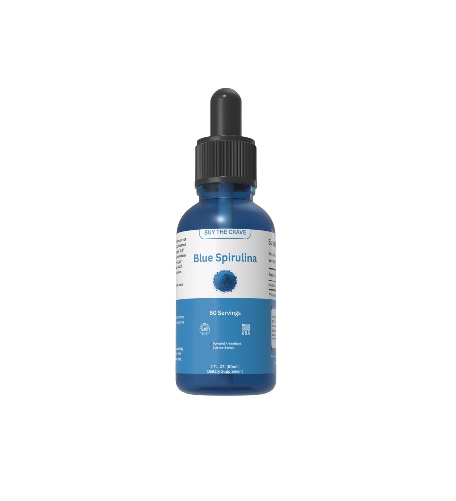 BUY THE CRAVE Blue Spirulina Drops 500 mg per Serving | Natural Phycocyanin | 60 Servings | Superfood Liquid Extract for Energy Immunity & Antioxidant Support - Buy Online on GoSupps.com