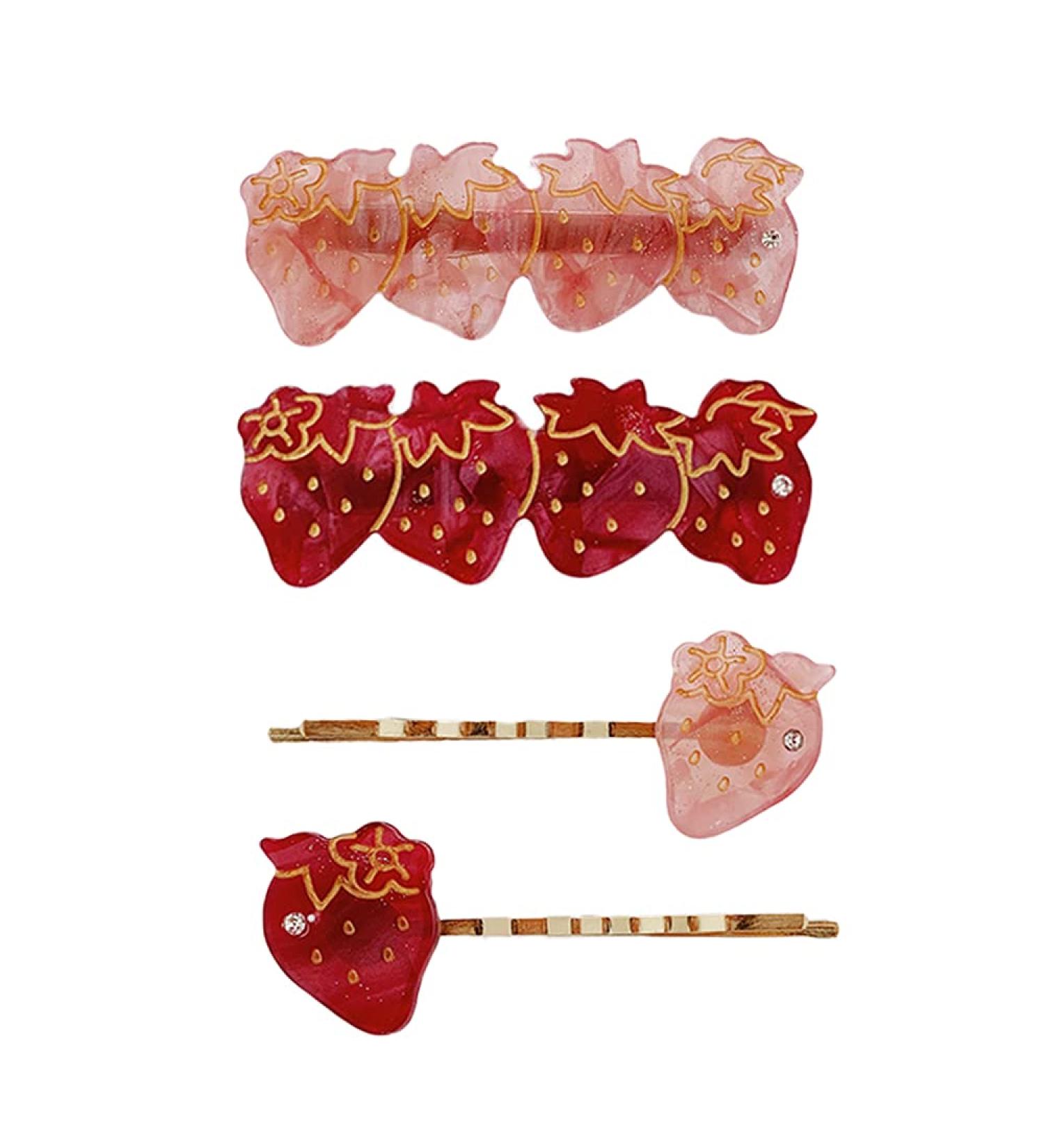 Cute Strawberry Pattern Hair Clips Set for Girls - 4 Pcs Pink Resin Duckbill Clips Hair Accessories - Buy Online on GoSupps.com