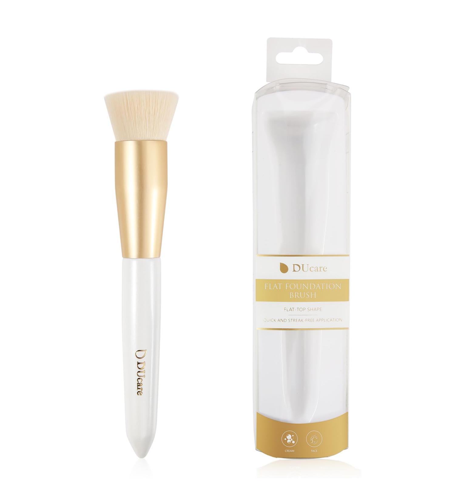 DUcare Foundation Brush - Professional Flat Top Kabuki Makeup Brush for Liquid & Powder | Synthetic Blending & Buffing Brush in White/Gold - Buy Online on GoSupps.com