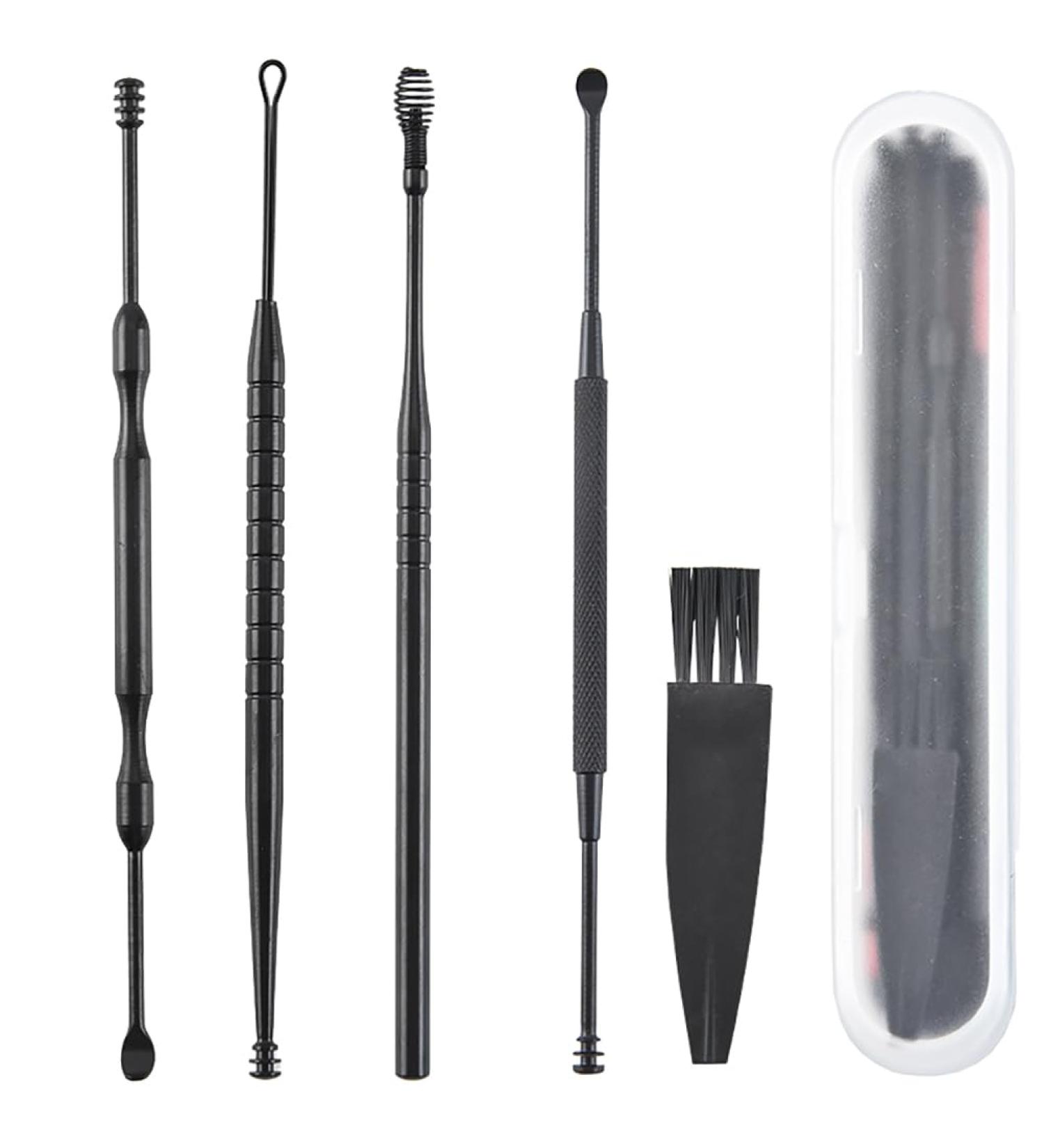 5 in 1 Ear Pick Earwax Removal Kit with Storage Box and Cleaning Brush - Black - Buy Online on GoSupps.com