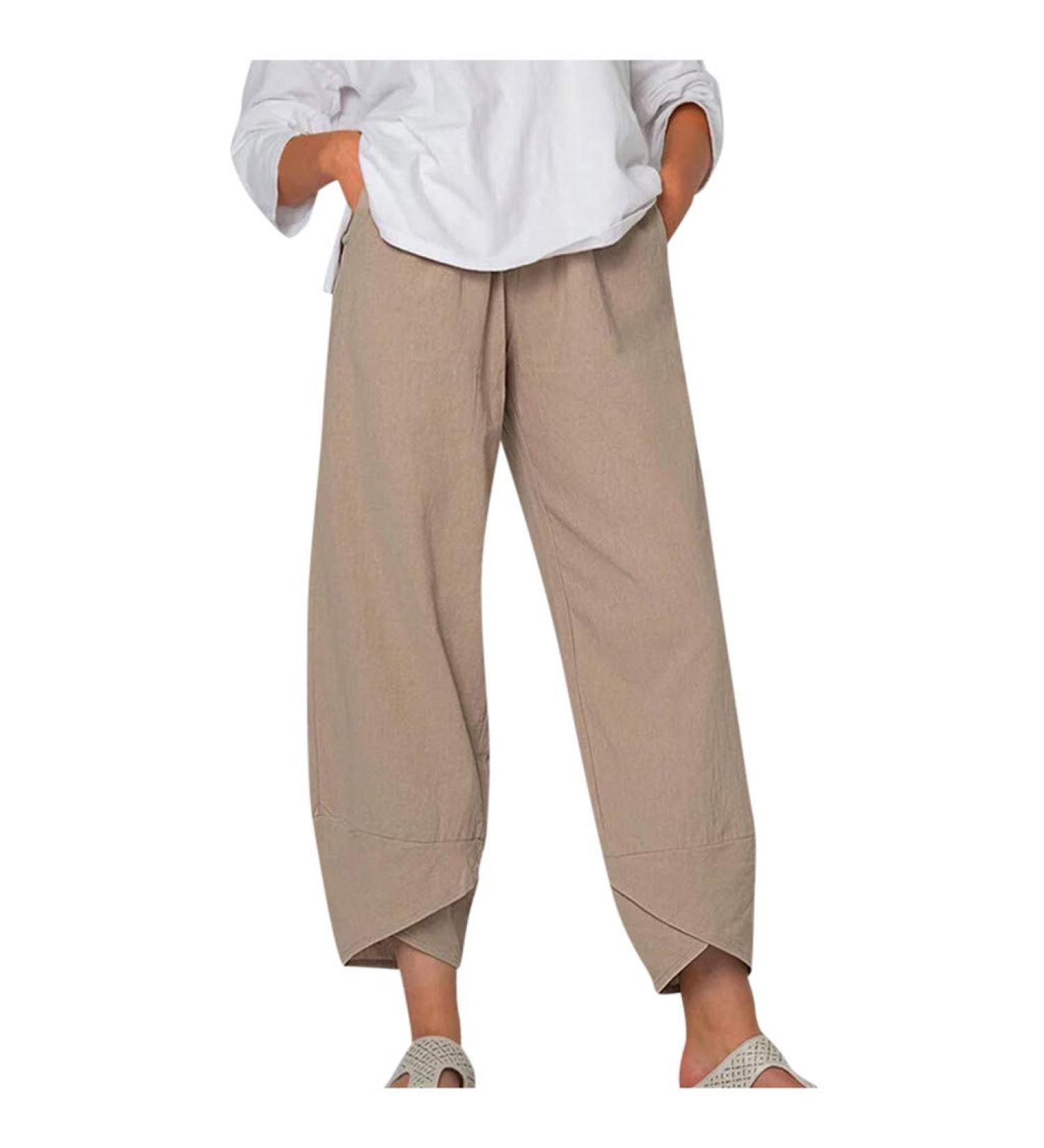 Women's Summer High Waisted Linen Wide Leg Pants X-Large - Khaki - Buy Online on GoSupps.com