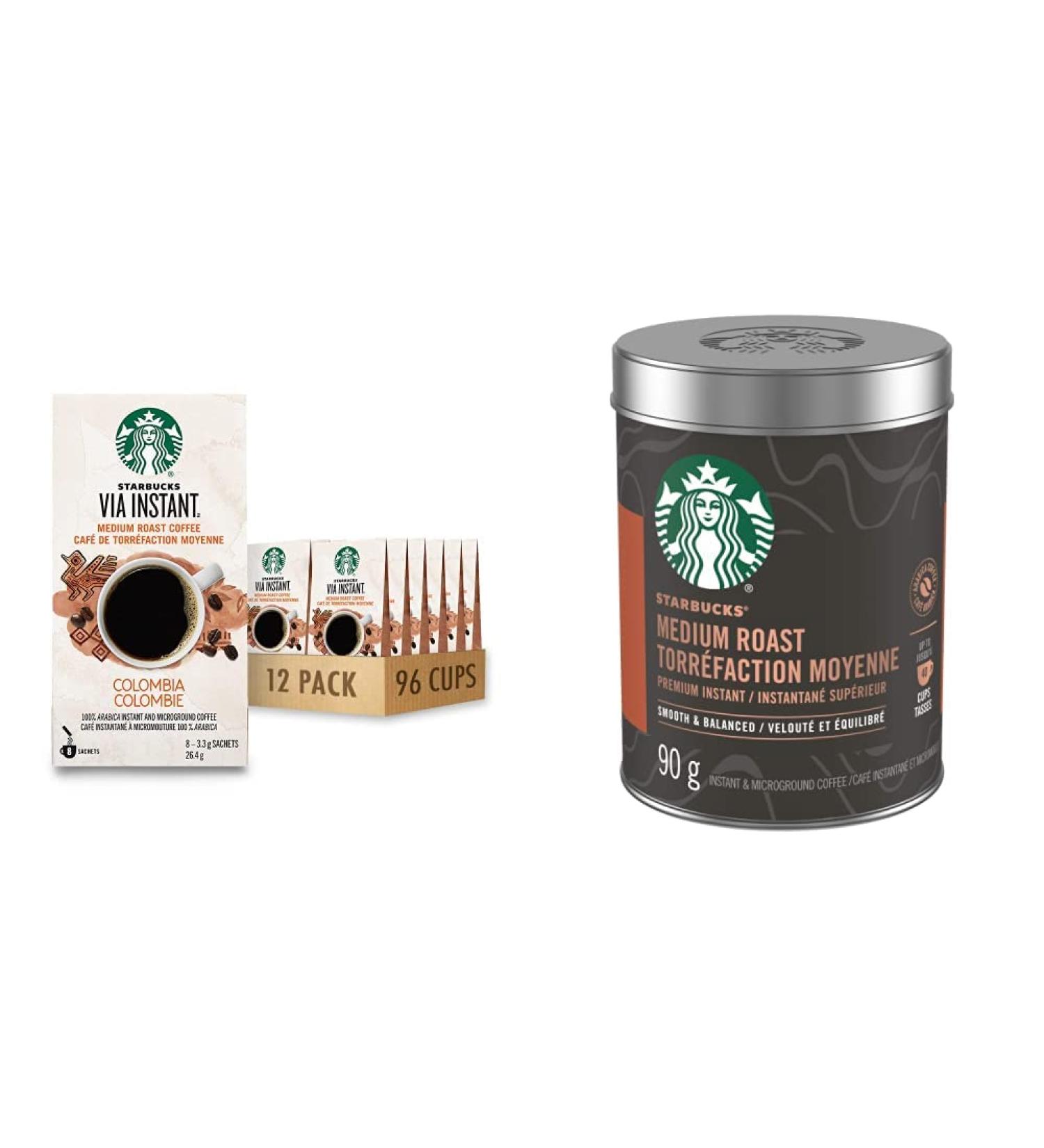 Starbucks VIA Instant Colombia (Pack of 12) Colombia 96 count & Medium Roast Premium Instant Coffee 90 g