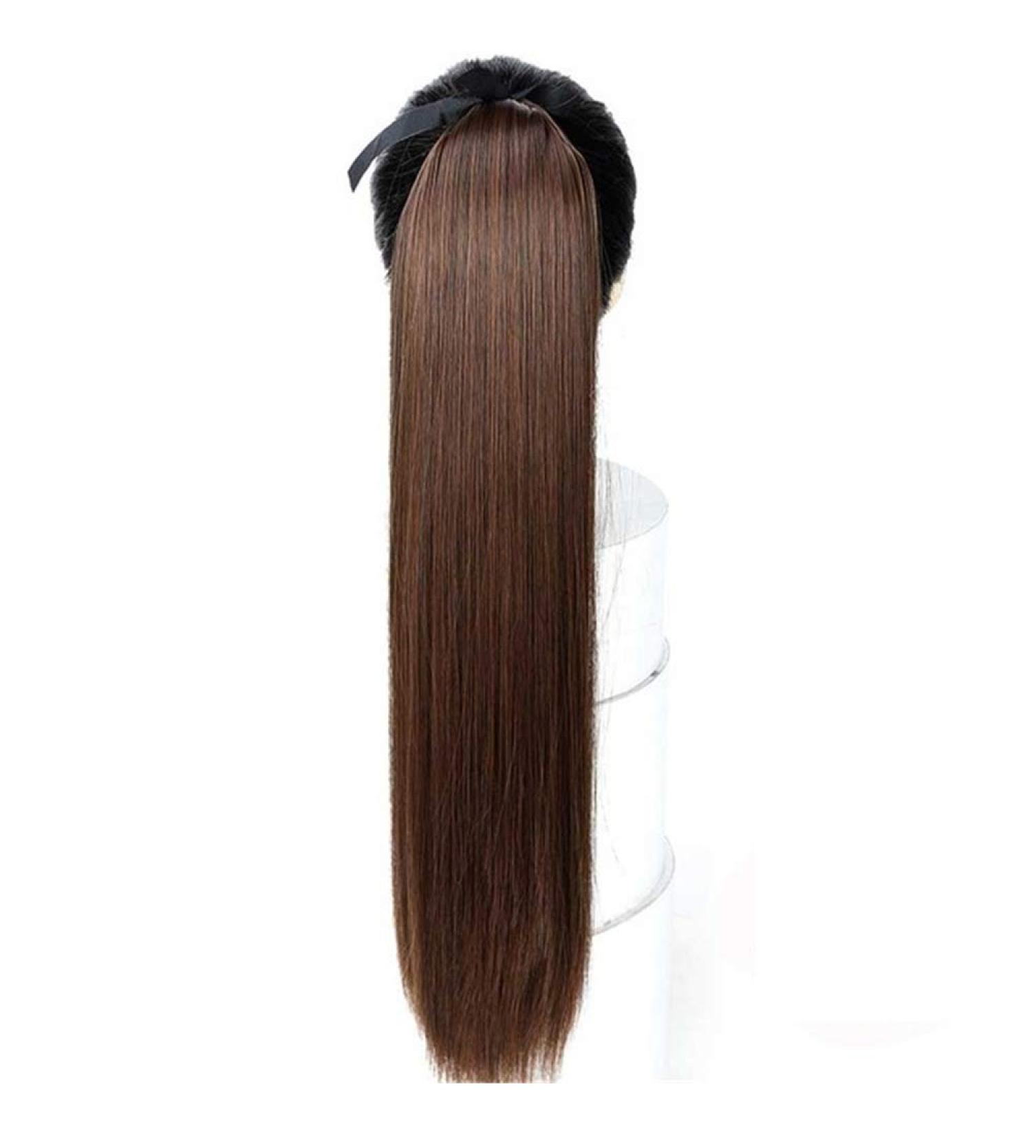 75cm Long Straight Synthetic Ponytail Wig - Heat-Resistant Clip-In Hair Extension for Women - Black/Brown - Buy Online on GoSupps.com