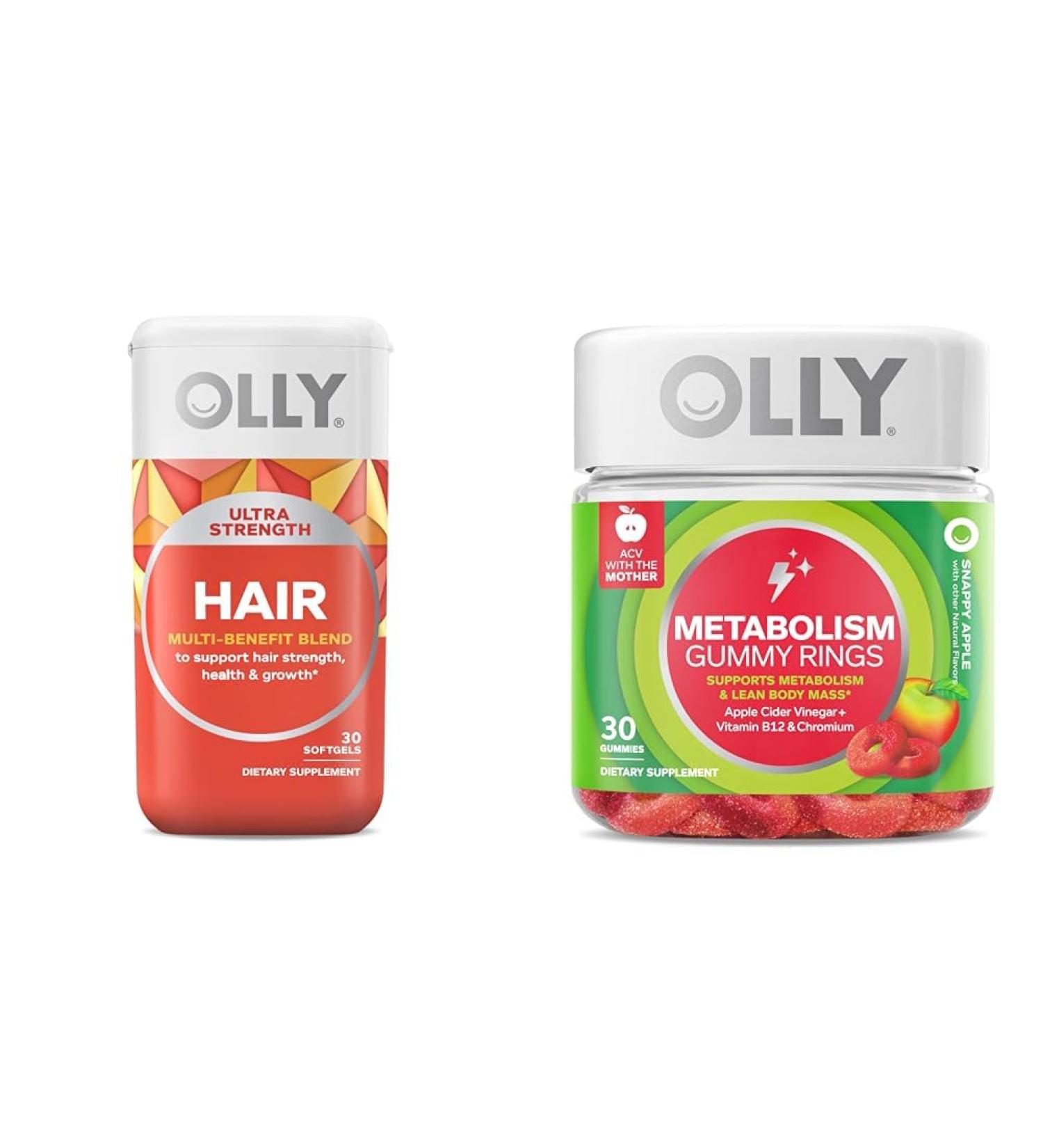 OLLY Ultra Strength Hair Softgels Supports Hair Health Biotin Keratin & Metabolism Gummy Rings Apple Cider Vinegar Vitamin B12 Chromium - Buy Online on GoSupps.com