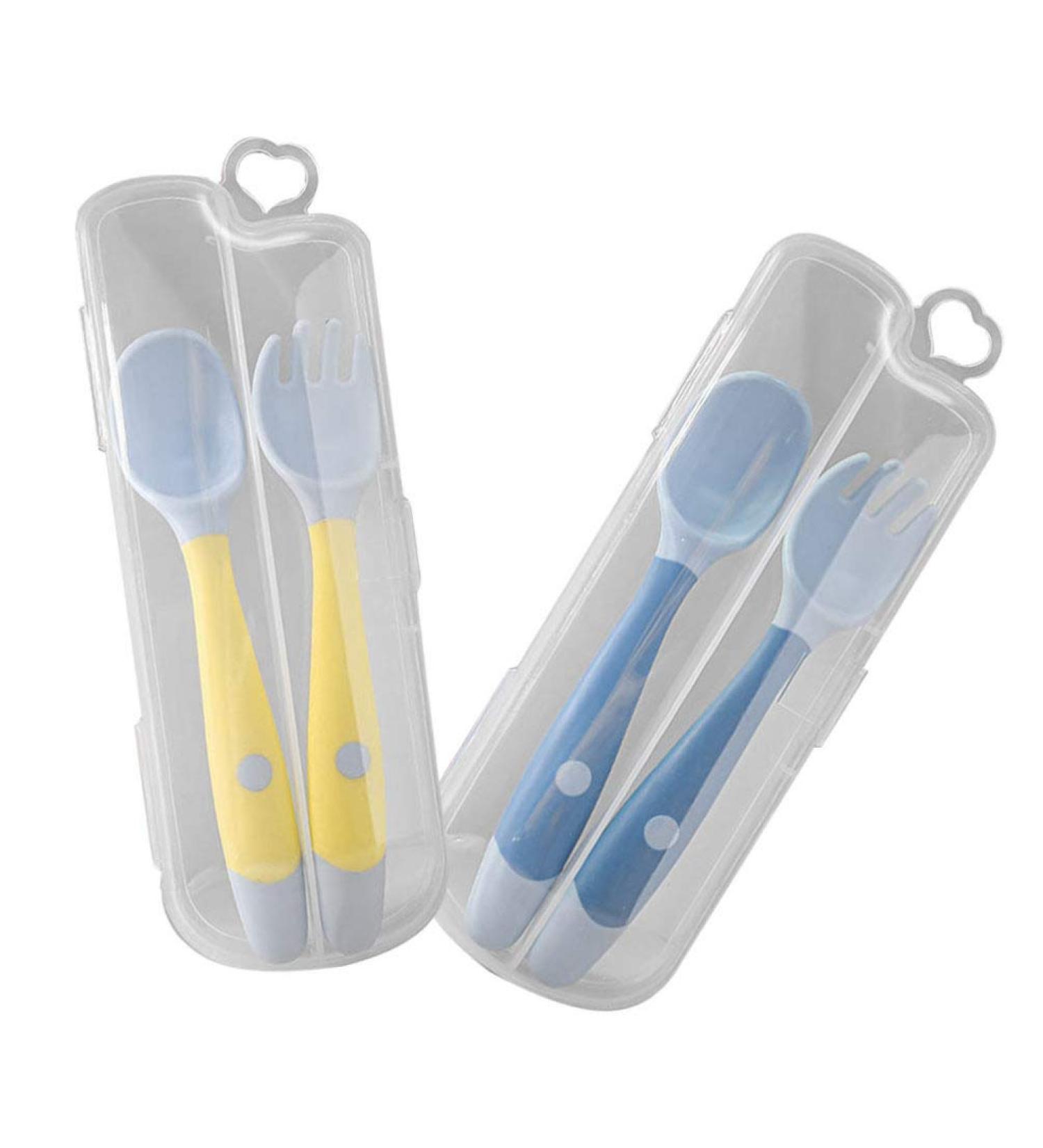 2 Sets Baby Twist Fork & Spoon - Silicone Cutlery for Toddlers | Training Spoon for Easy Feeding | Durable & Safe Baby Cutlery - Buy Online on GoSupps.com