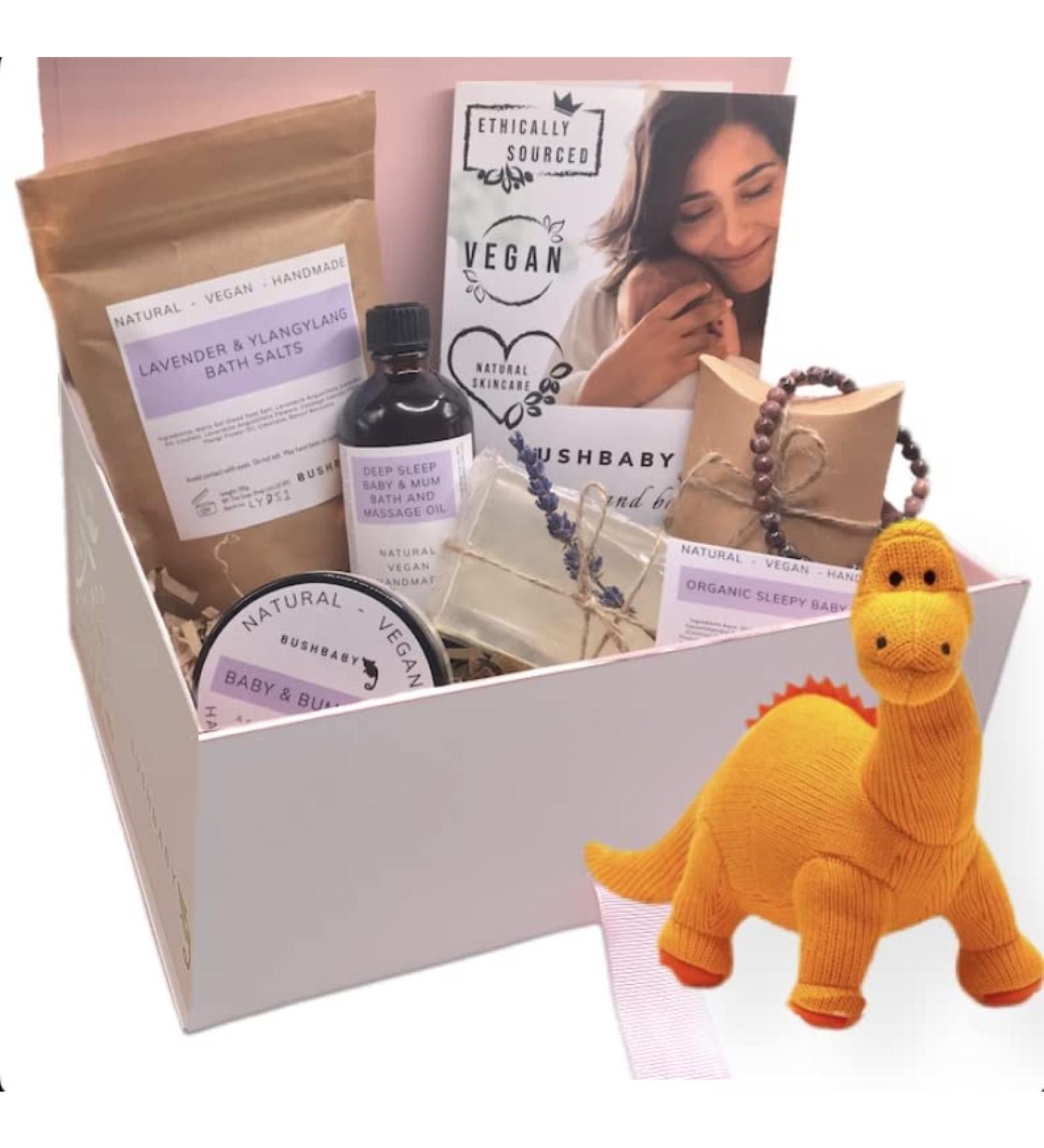 BUSHBABY Natural Vegan Mum and Baby Pamper Kit | Ethically Sourced Pregnancy Gifts | Shower Gift Hamper for New Moms | Maternity Pampering Bundle (Orange Diplodocus) - Buy Online on GoSupps.com