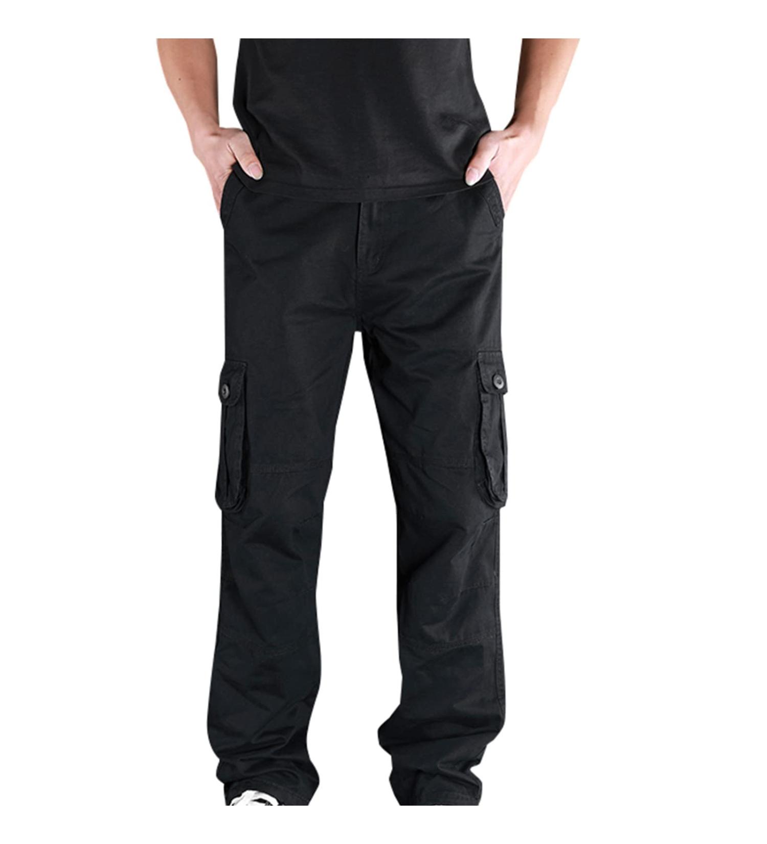 Men's Black Cargo Pants - Casual Relaxed Fit, Multi-Pockets, Combat Safety Trousers - 6X-Large - Buy Online on GoSupps.com