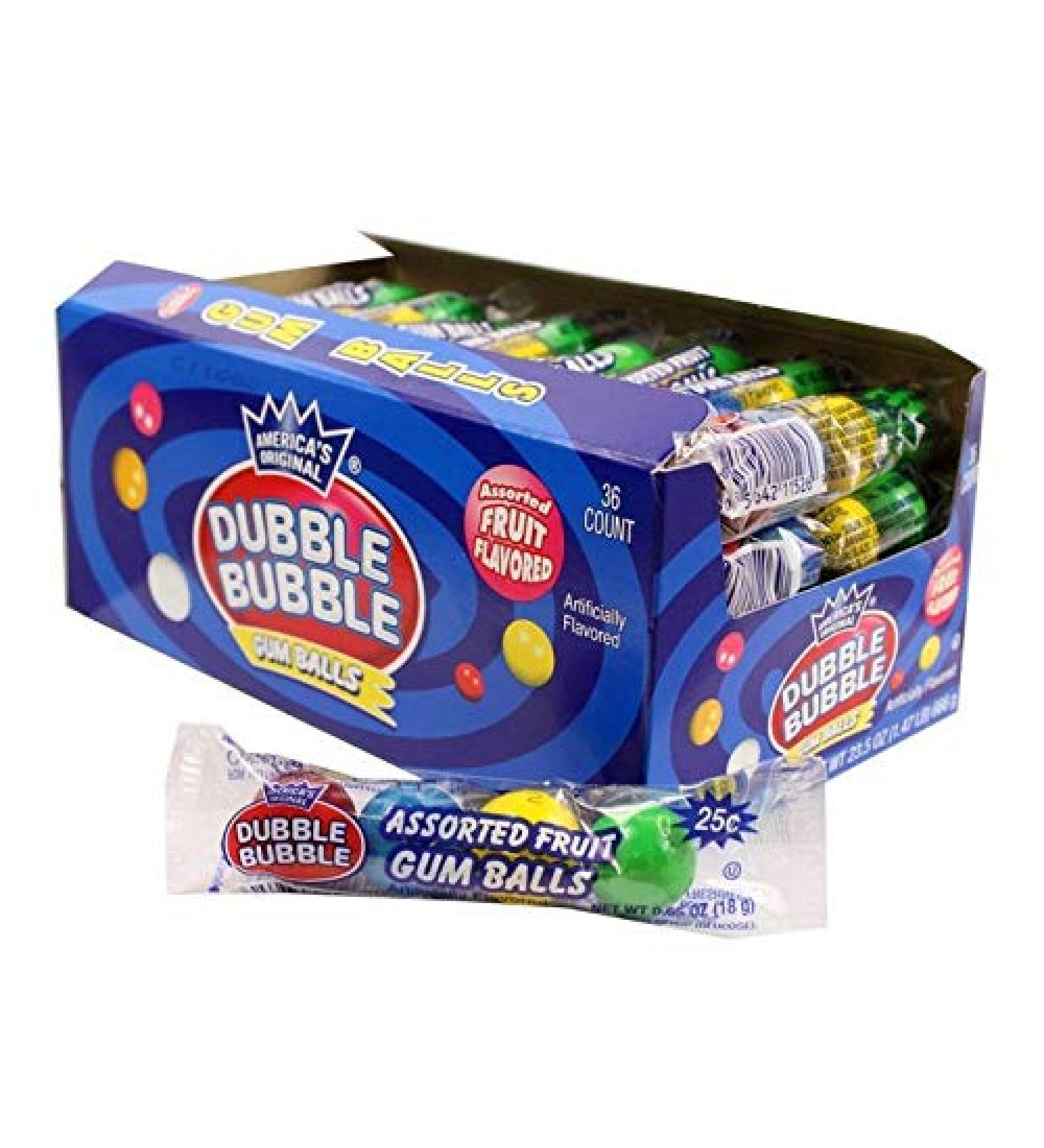 Dubble Bubble Bubble Gum Ball - Assorted Fruit Gums - Gumball Sweets - 18g Tubes Box of 36 - Buy Online on GoSupps.com