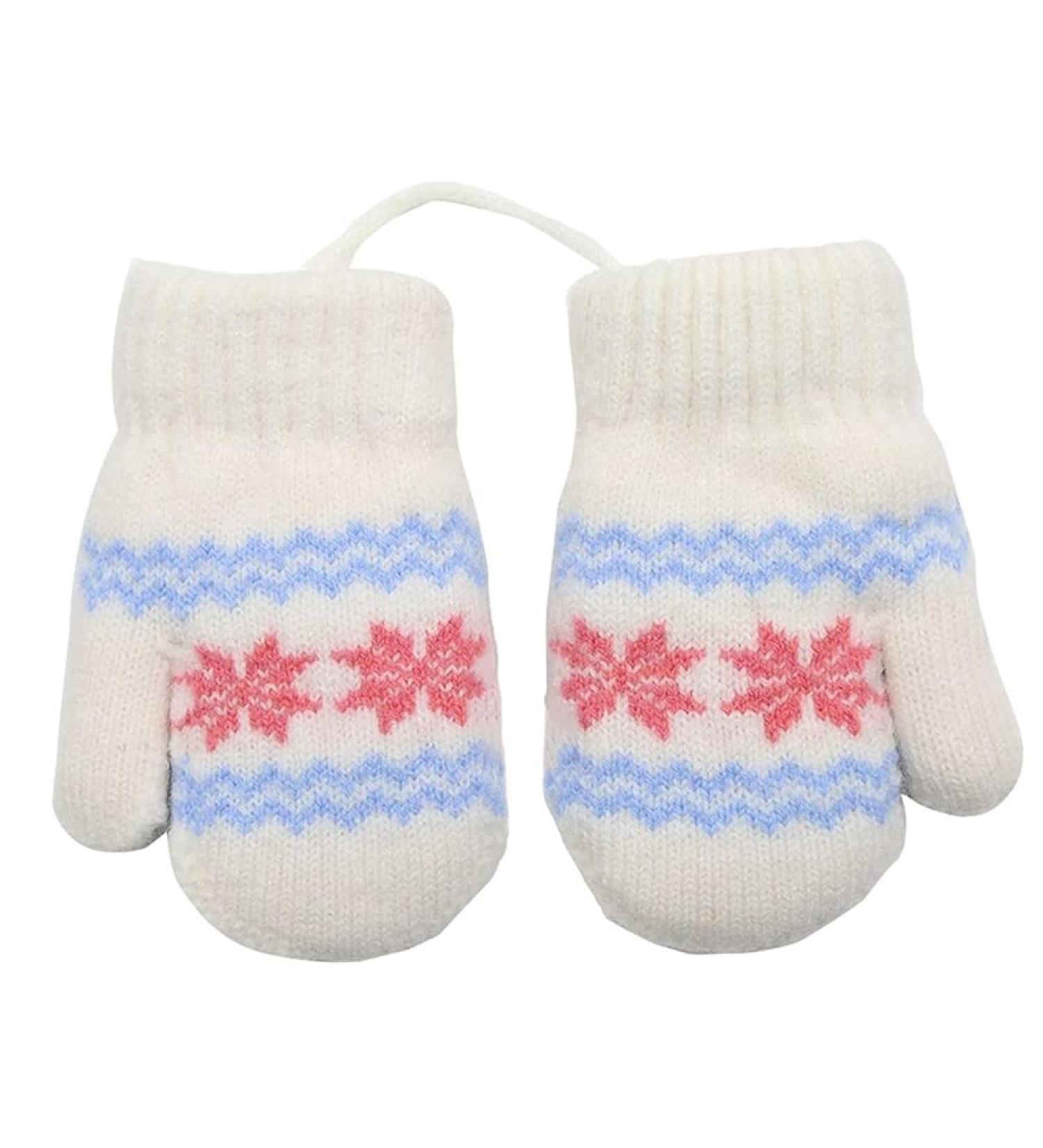 Thicken Soft Thermal Winter Gloves for 0-2Y Kids - Cute Snowflake Design Mittens for Baby Boys and Girls in White - Buy Online on GoSupps.com