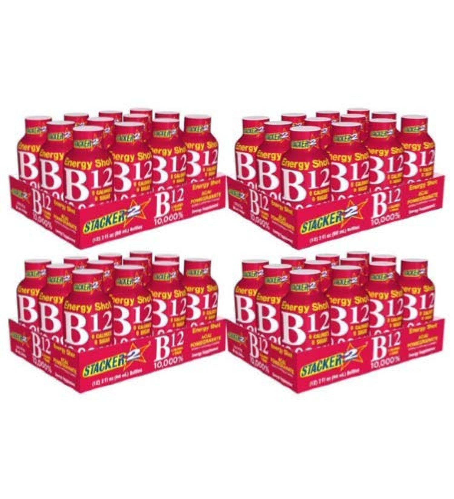 Stacker 2 B12 Energy Shot Case Pack - Acai & Pomegranate Flavor (2oz, Pack of 48) - Buy Online on GoSupps.com