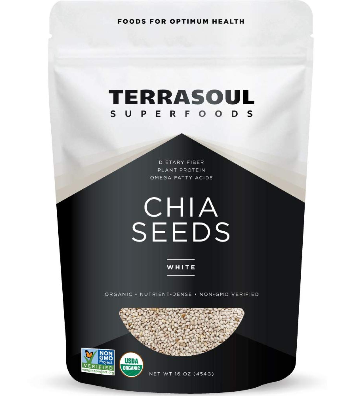 Terrasoul Superfoods Organic White Chia Seeds 16 oz - Rich in Omega Fats, Fiber, and Plant Protein - Buy Online on GoSupps.com